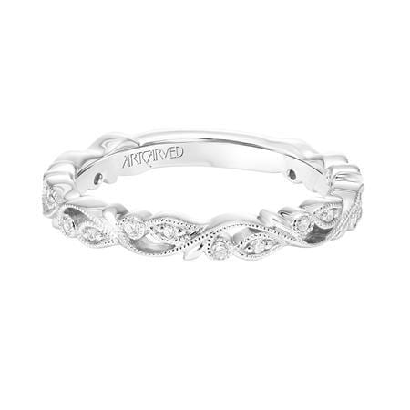 18K White Gold Vine with Milgrain Diamond Band