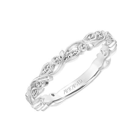 18K White Gold Vine with Milgrain Diamond Band - Image 3
