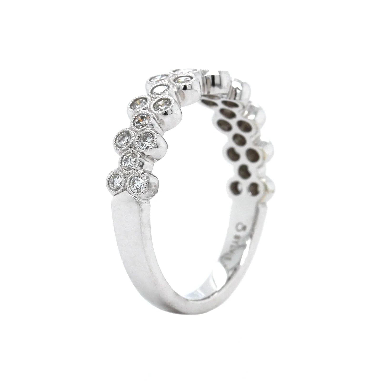 18K White Gold Bubble Milgrain Diamond Band - Image 2