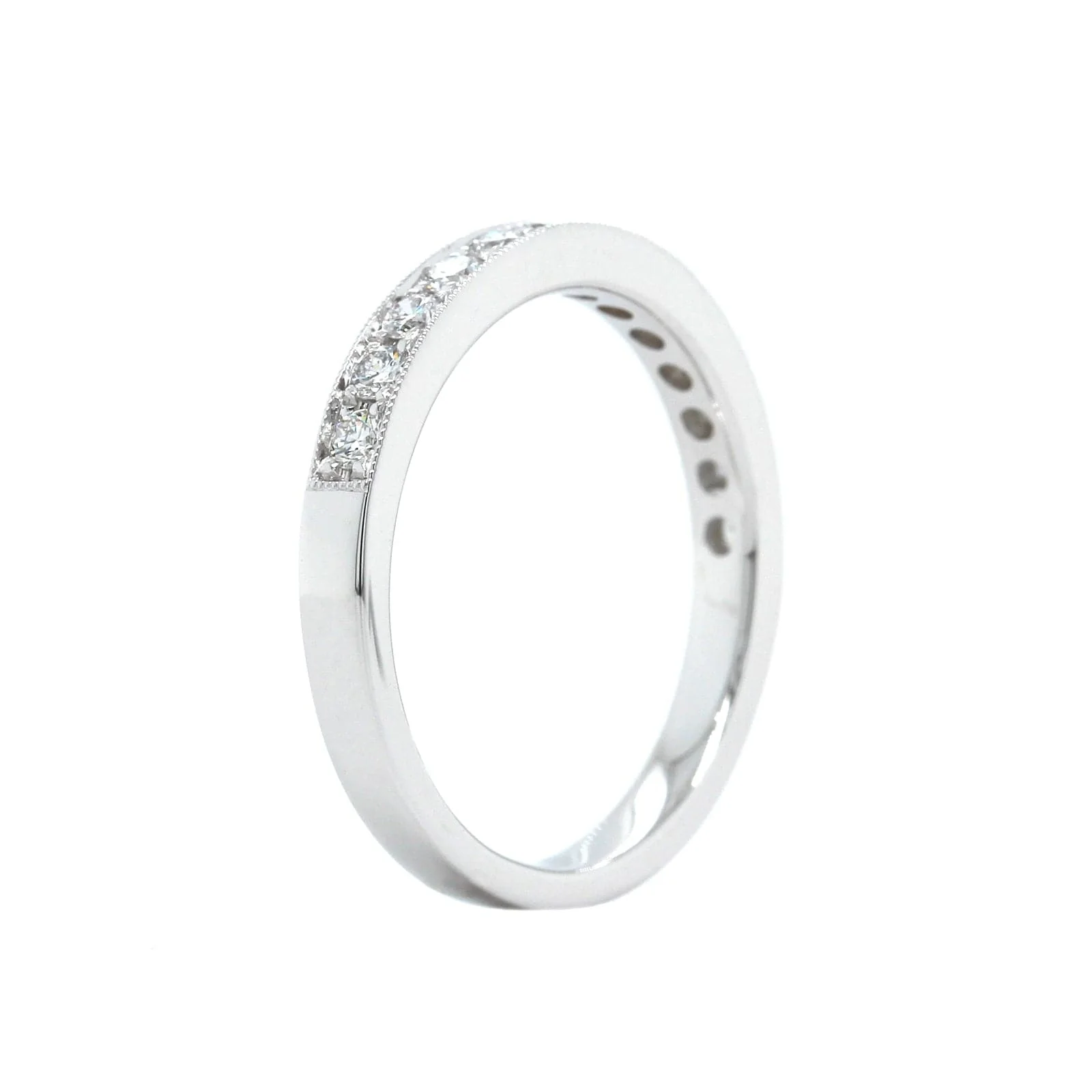 18K White Gold Bead Set with Milgrain Diamond Band - Image 2
