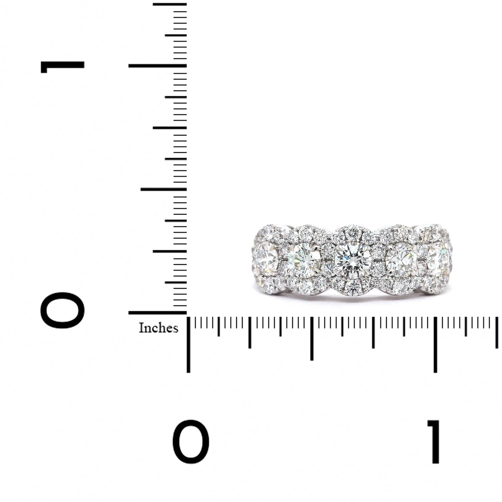 18K White Gold 5 Stone Halo Diamond Band - Image 3