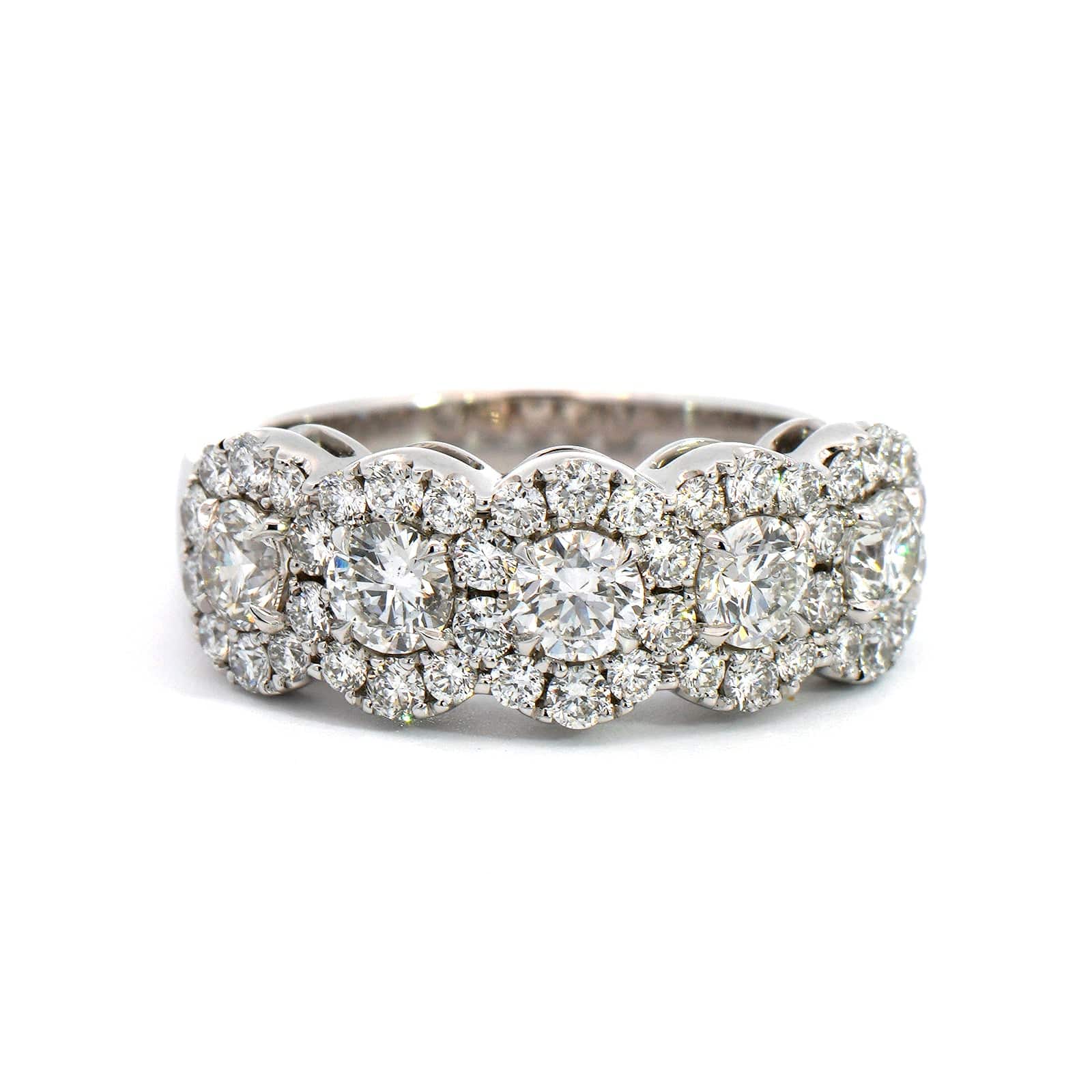 18K White Gold 5 Stone Halo Diamond Band - Image 4
