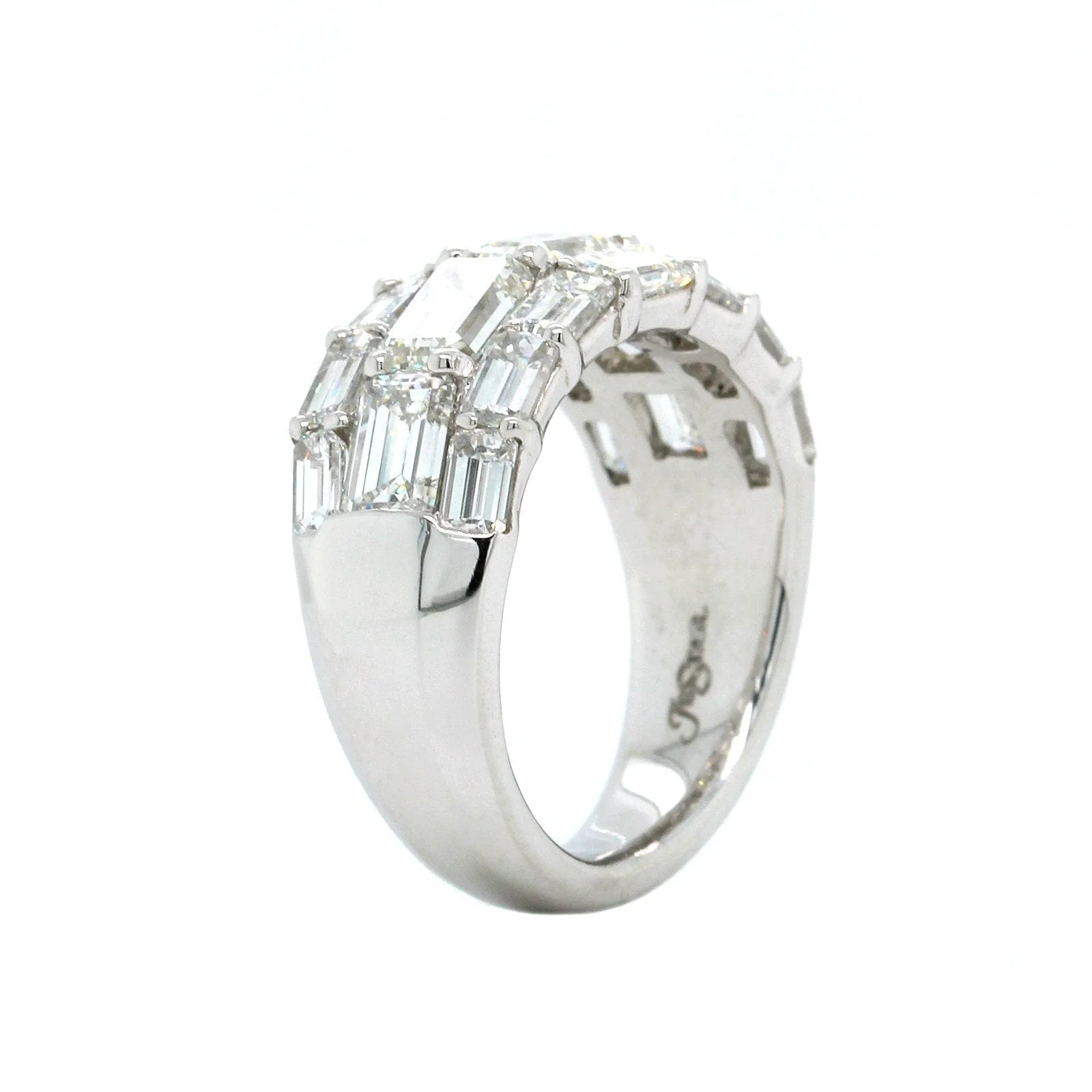 Platinum 3 Row Emerald Cut Diamond Band - Image 3