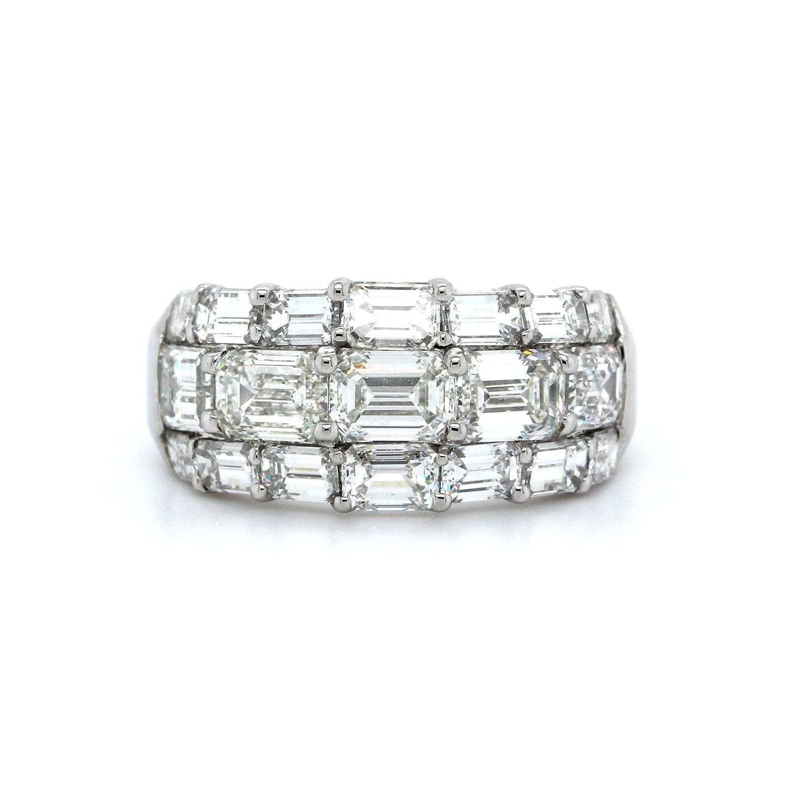 Platinum 3 Row Emerald Cut Diamond Band - Image 5