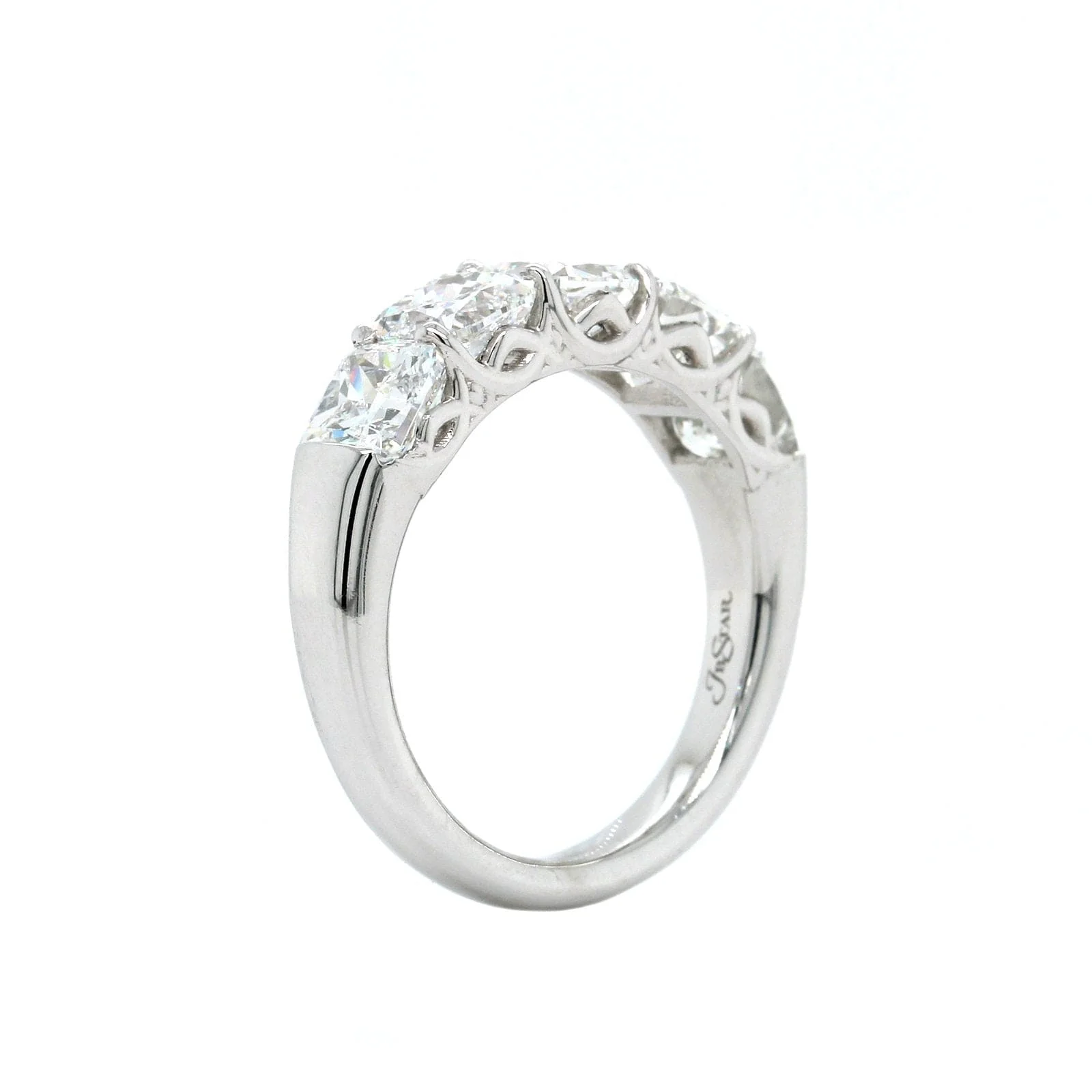 Platinum 5 Stone Cushion Diamond Band - Image 2