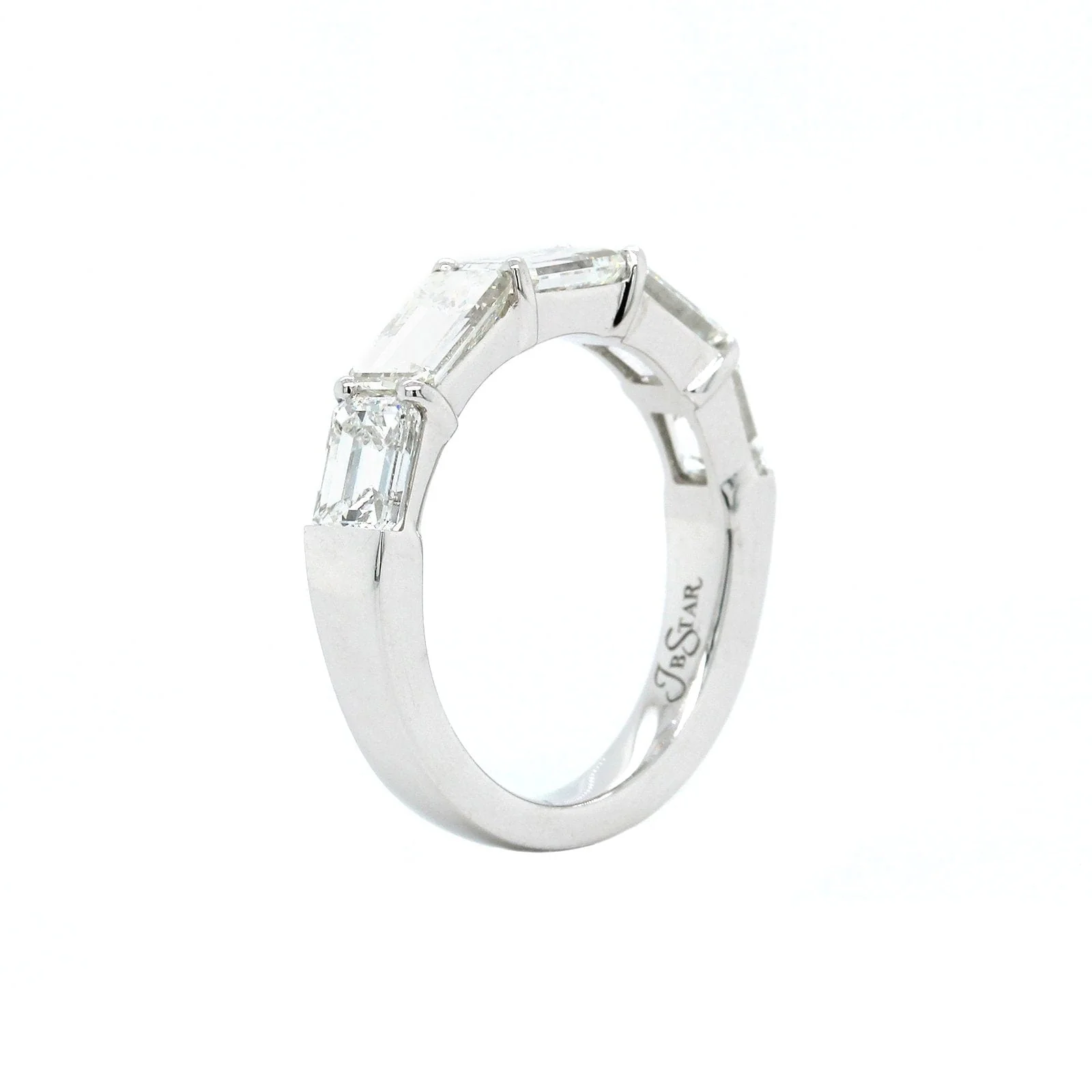 Platinum 5 Stone Emerald Diamond Band - Image 2