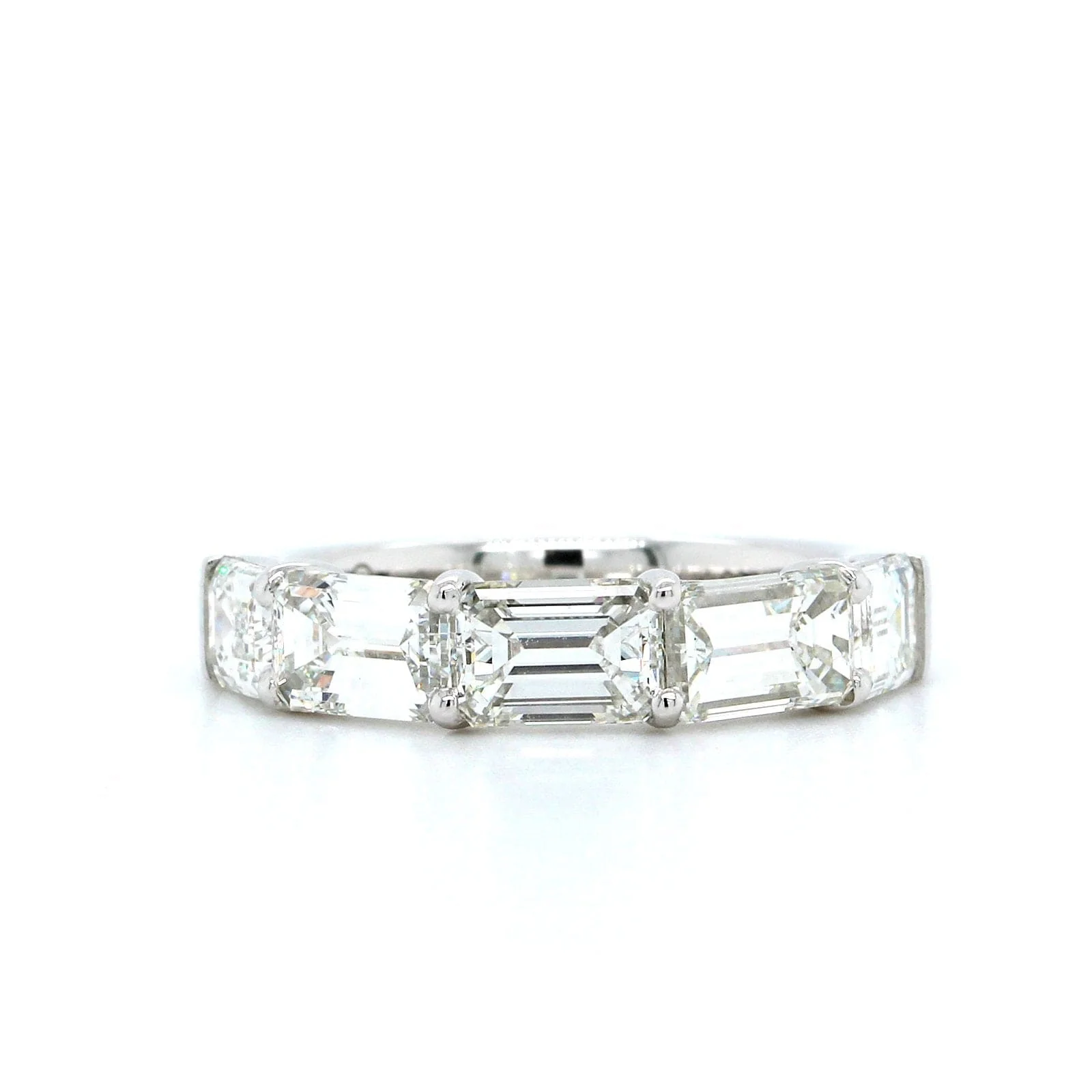 Platinum 5 Stone Emerald Diamond Band - Image 4