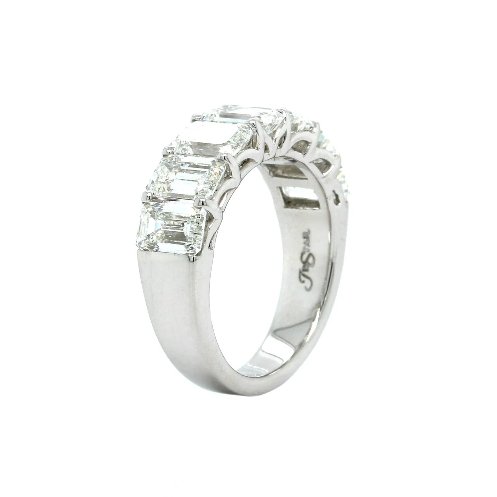 Platinum 7 Stone Emerald Cut Diamond Band - Image 2