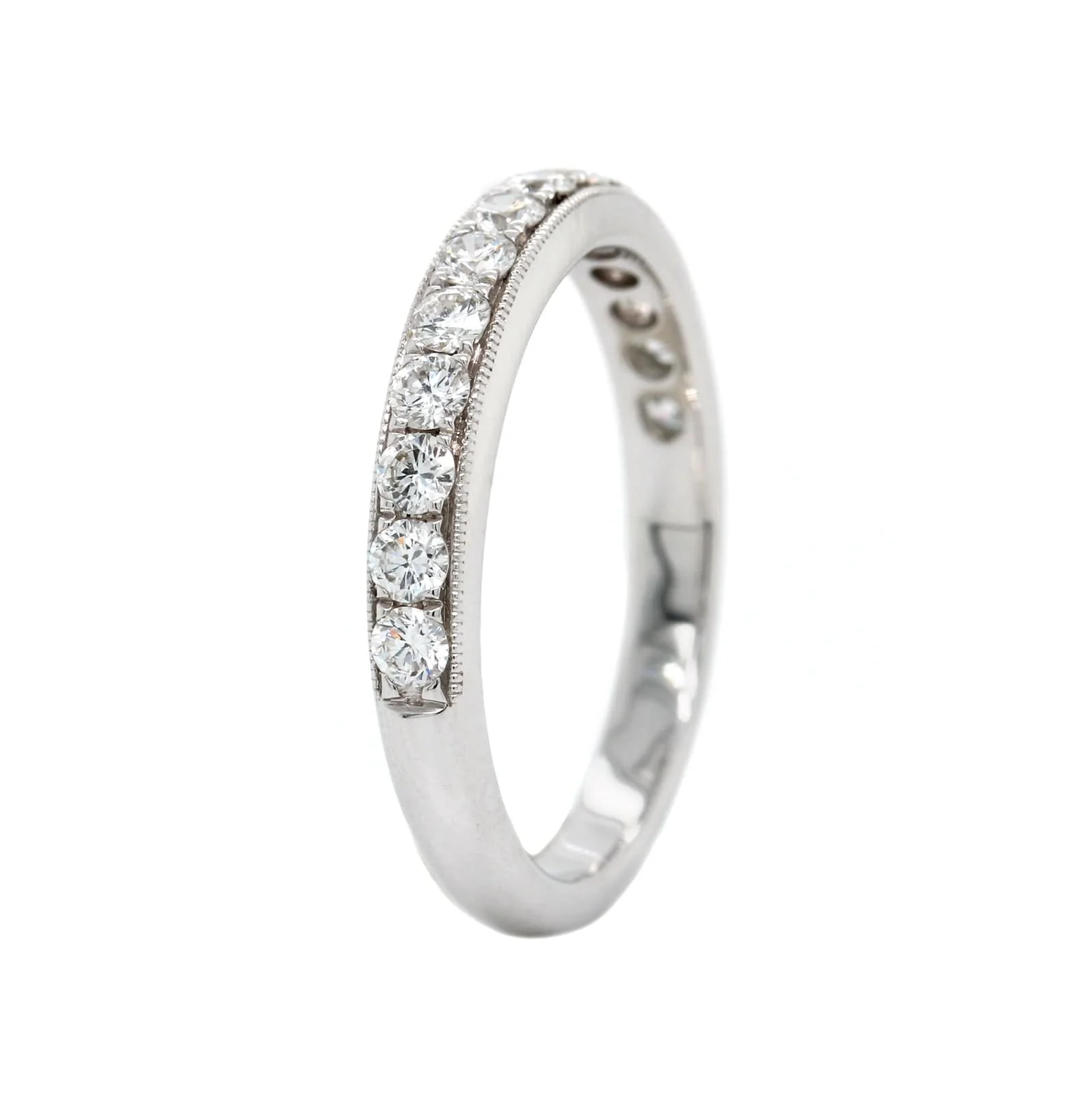 18K White Gold Bead Set Diamond Band - Image 2