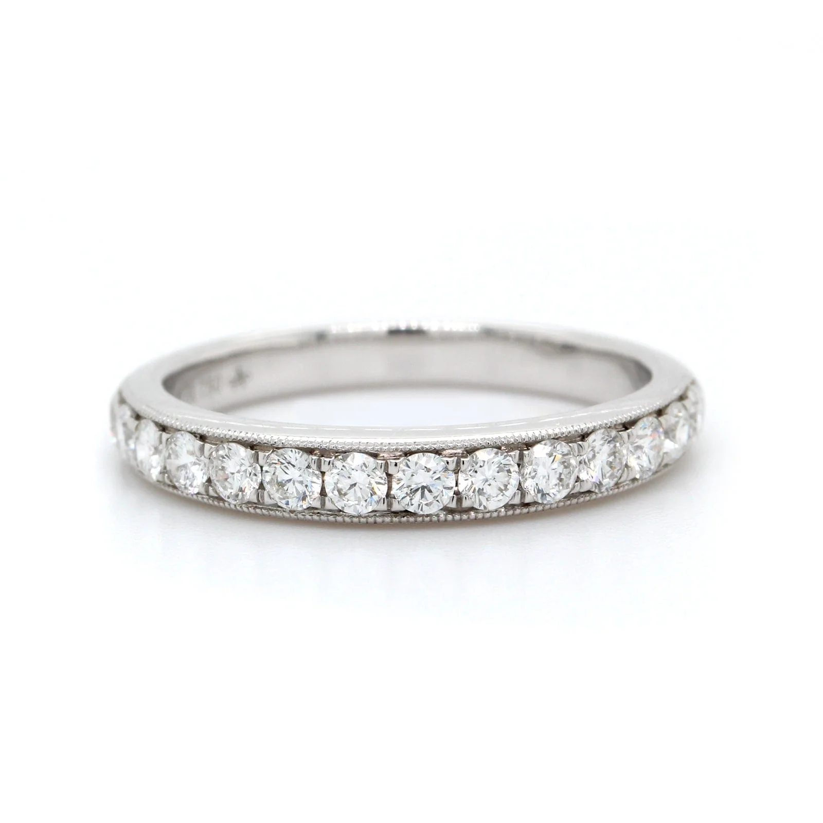 18K White Gold Bead Set Diamond Band - Image 5
