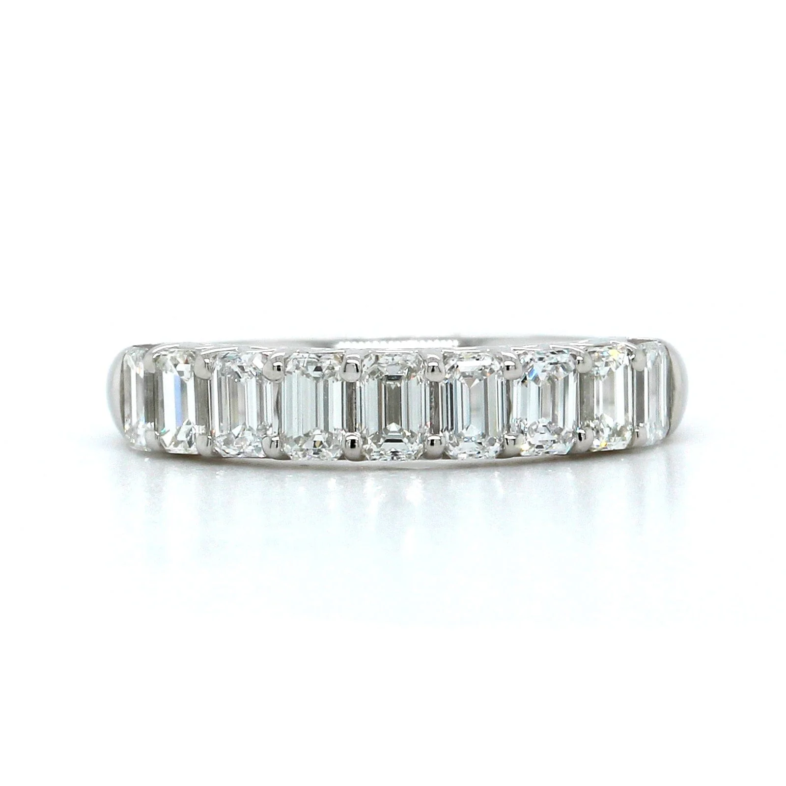 Platinum 9 Stone Emerald Diamond Band - Image 4