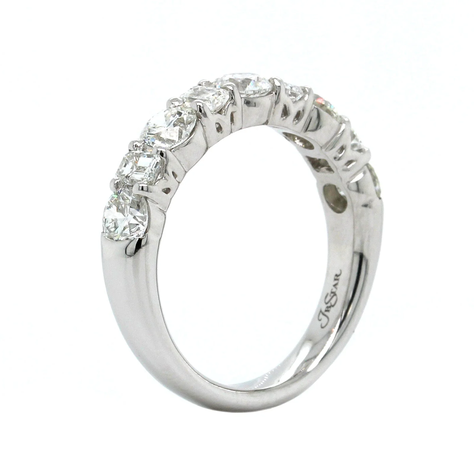 Platinum Emerald and Round Cut Diamond Band - Image 2