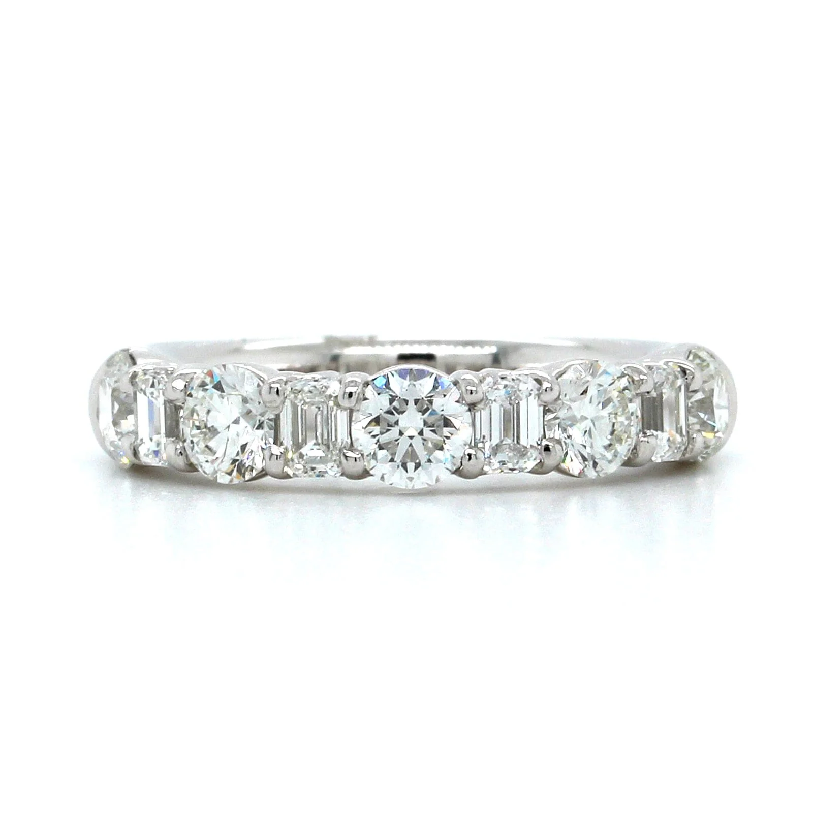 Platinum Emerald and Round Cut Diamond Band - Image 4