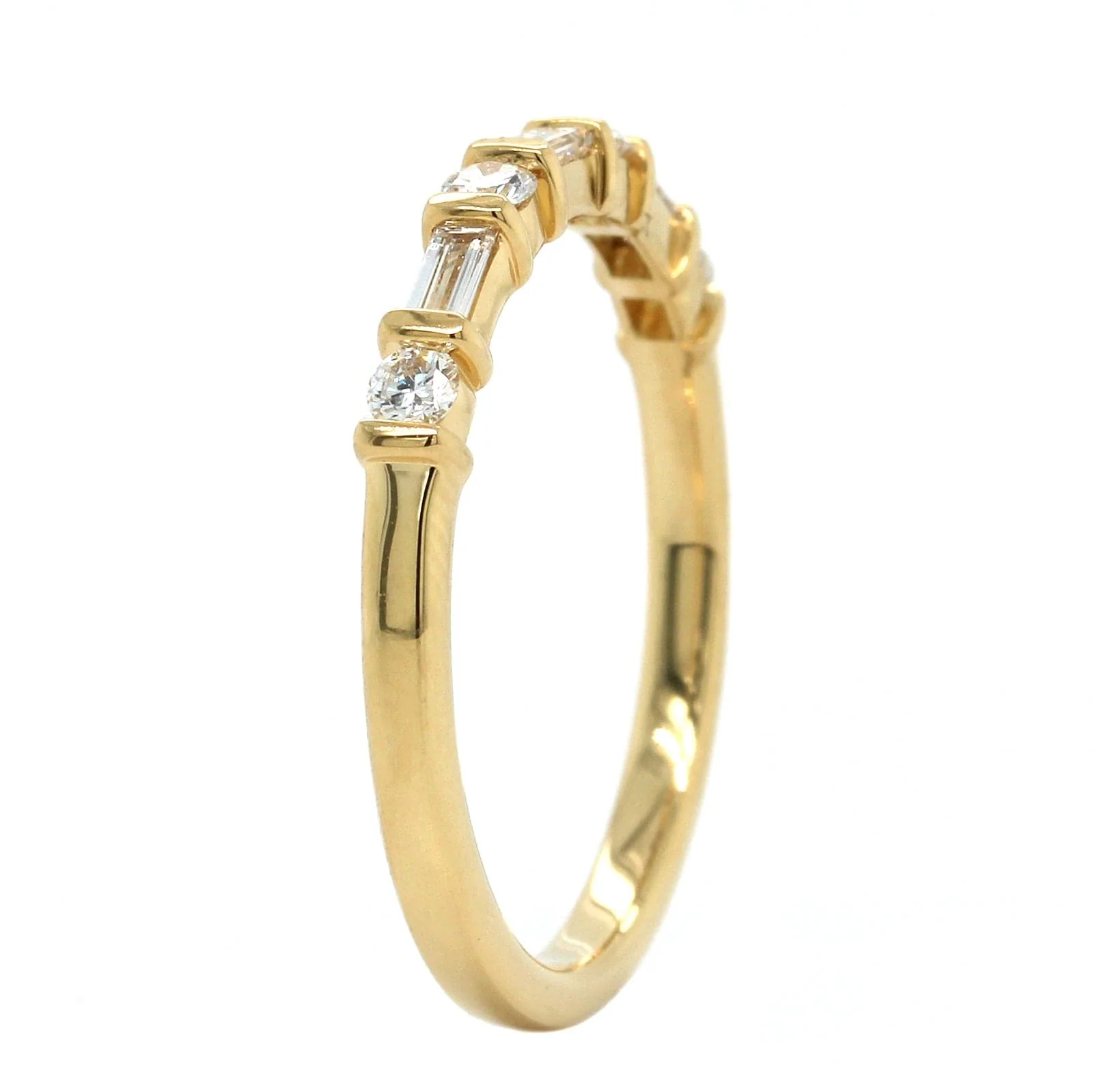 18K Yellow Gold Round and Baguette Diamond Band - Image 2
