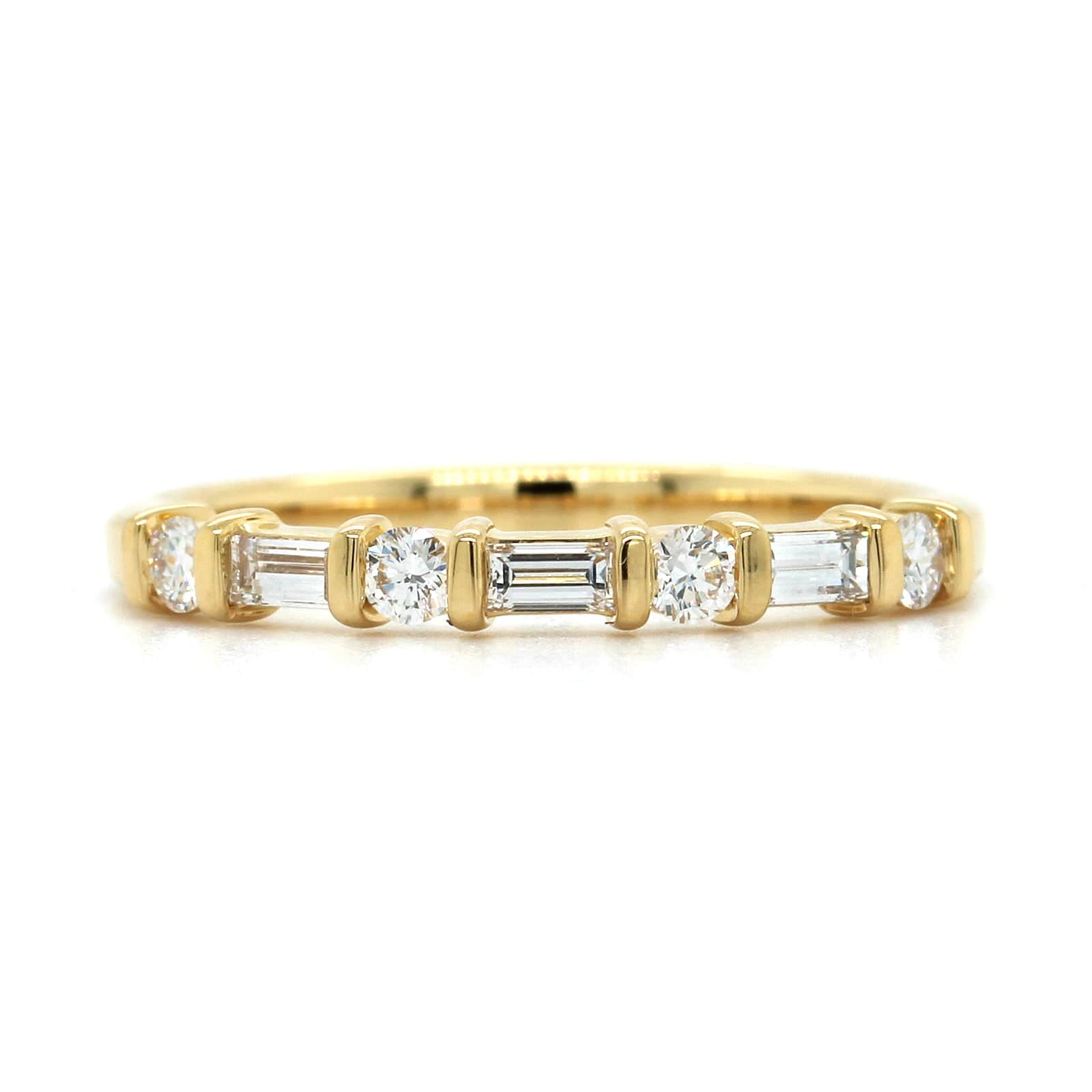 18K Yellow Gold Round and Baguette Diamond Band - Image 4