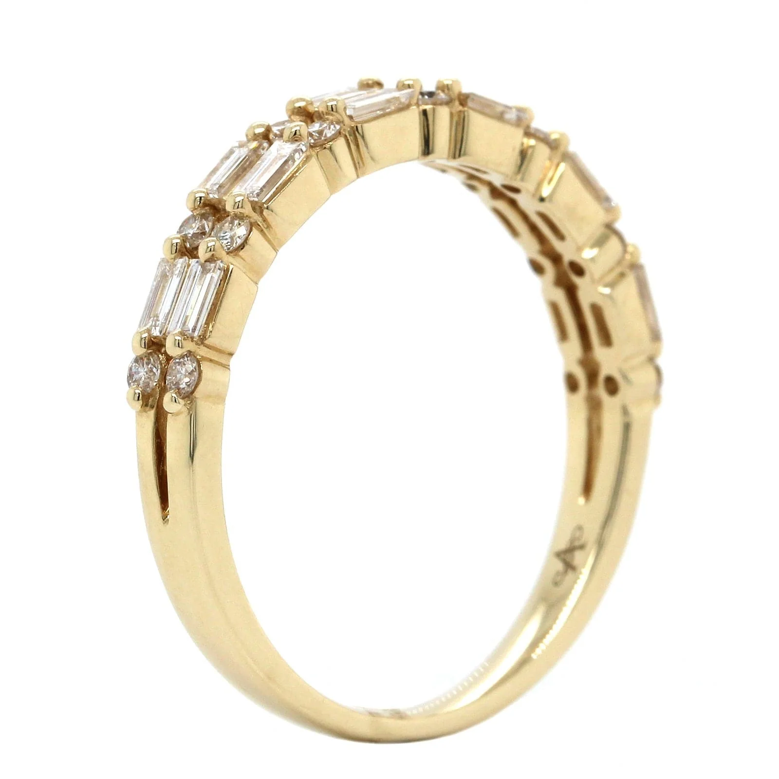 14K Yellow Gold 2 Row Baguette and Round Diamond Band - Image 2