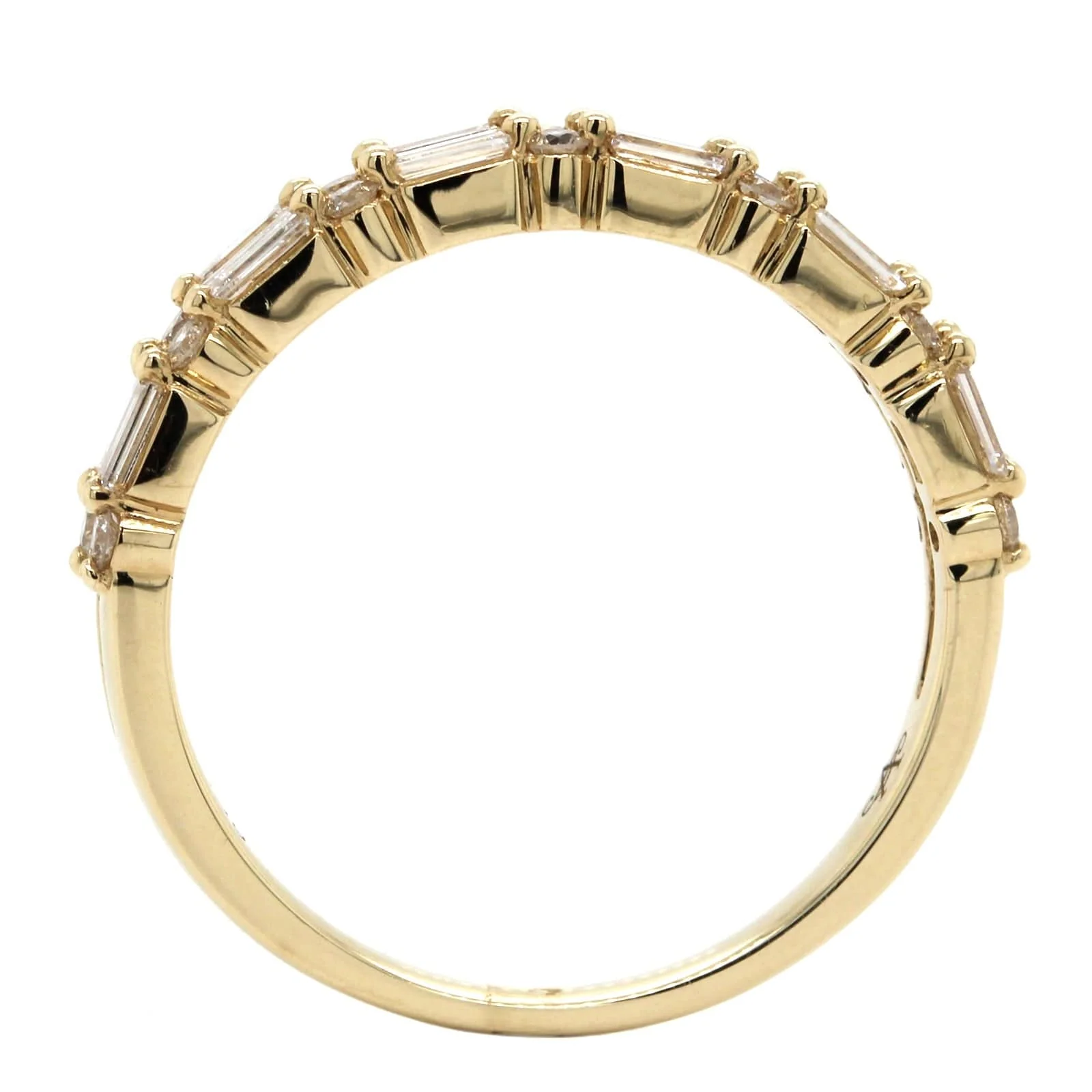 14K Yellow Gold 2 Row Baguette and Round Diamond Band - Image 3
