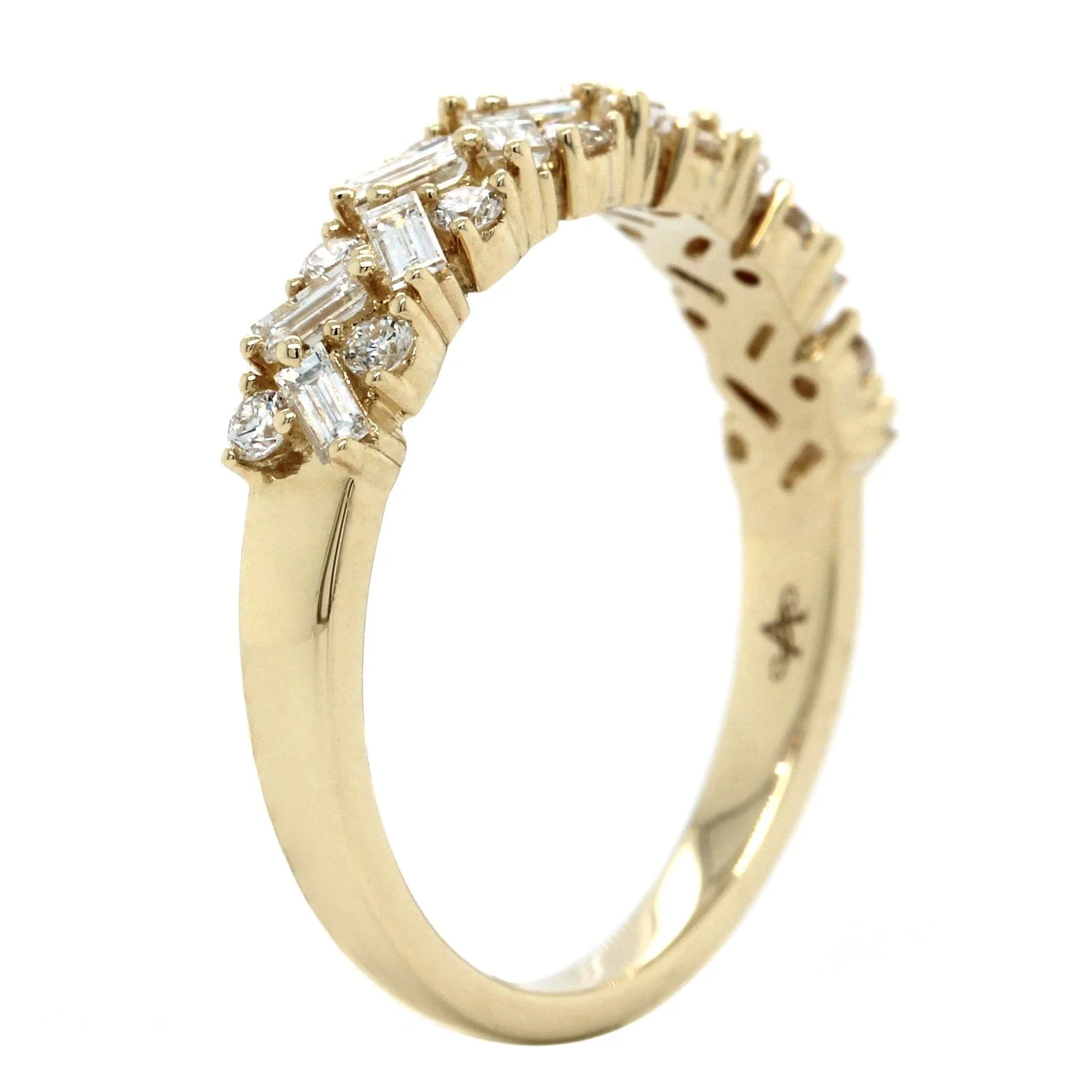 14K Yellow Gold Baguette and Round Diamond Band - Image 2