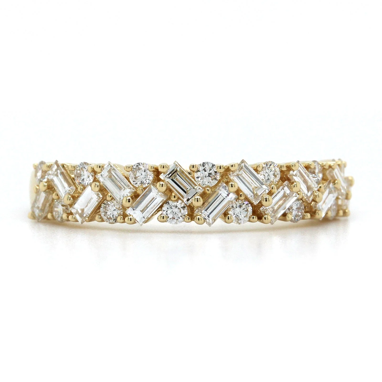14K Yellow Gold Baguette and Round Diamond Band - Image 4