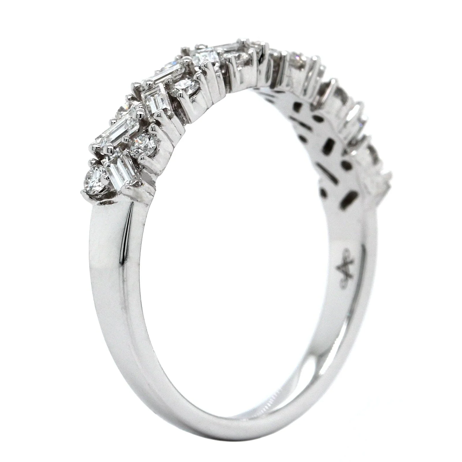 14K White Gold Baguette and Round Diamond Band - Image 2