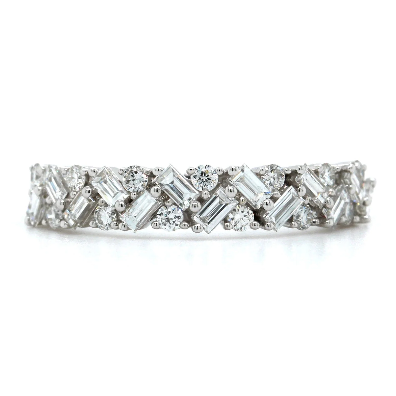 14K White Gold Baguette and Round Diamond Band - Image 4