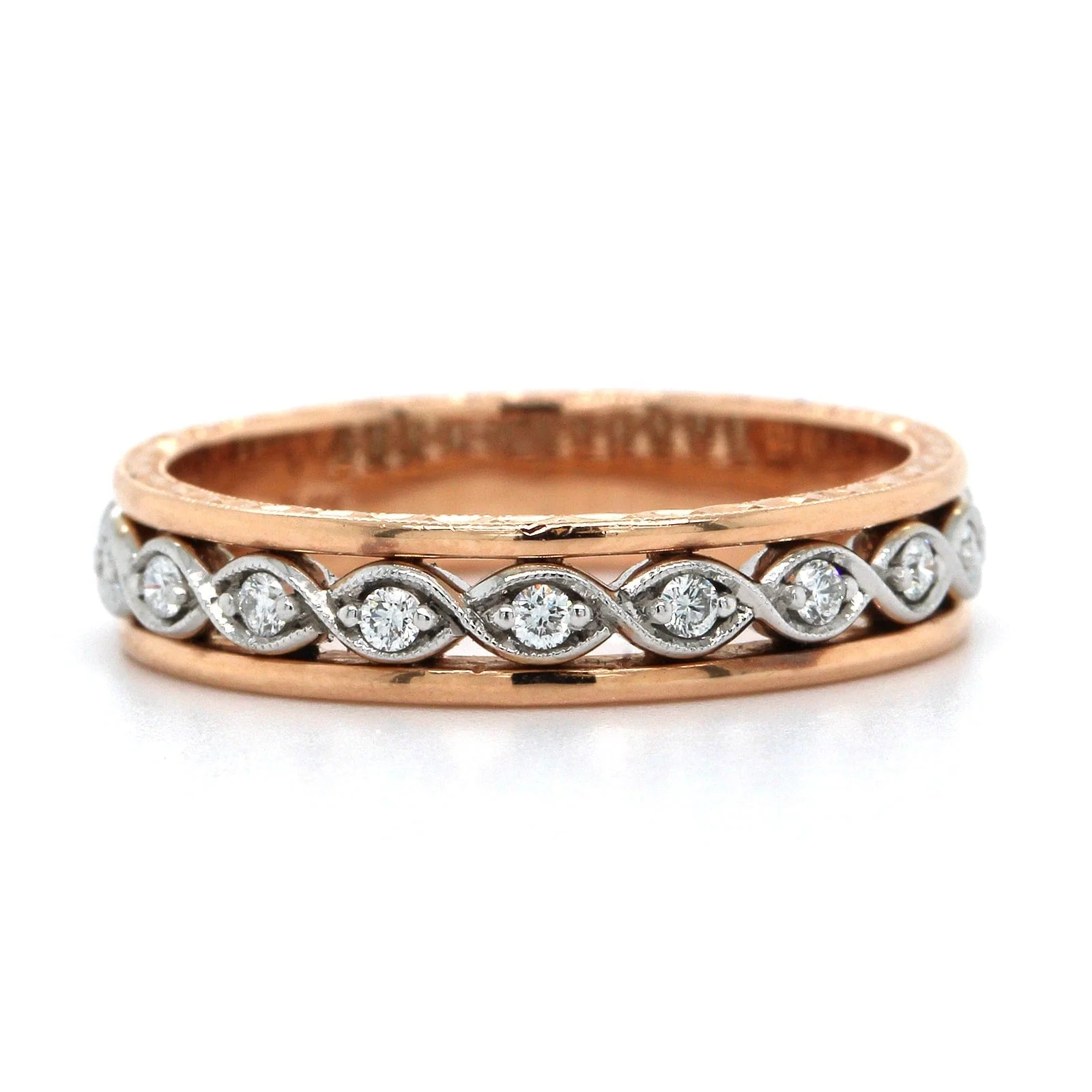 14K Rose Gold Bead Set Diamond Twist Band