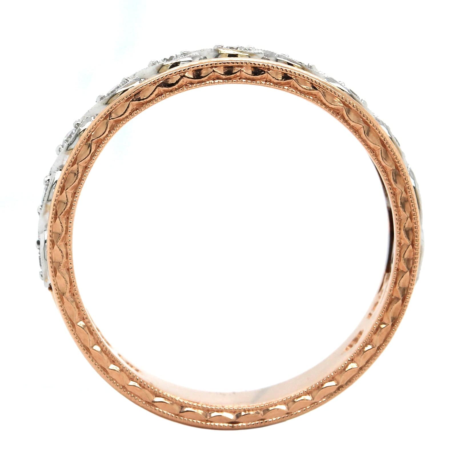 14K Rose Gold Bead Set Diamond Twist Band - Image 3