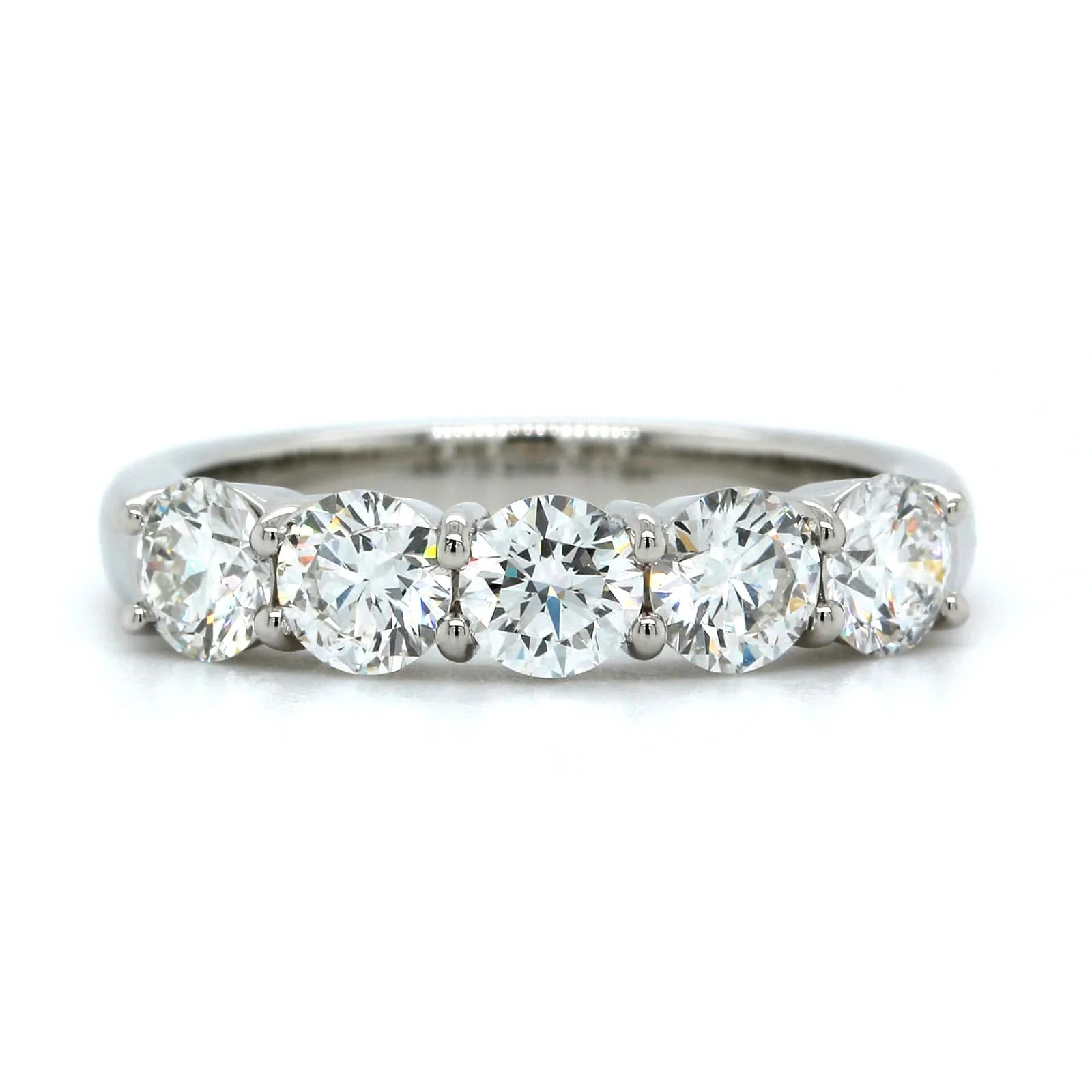Platinum Shared Prong 5 Stone Diamond Band - Image 4