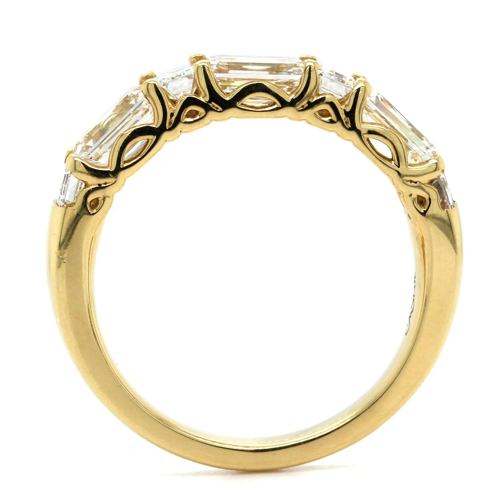 18K Yellow Gold 7 Stone Emerald Cut Diamond Band - Image 3