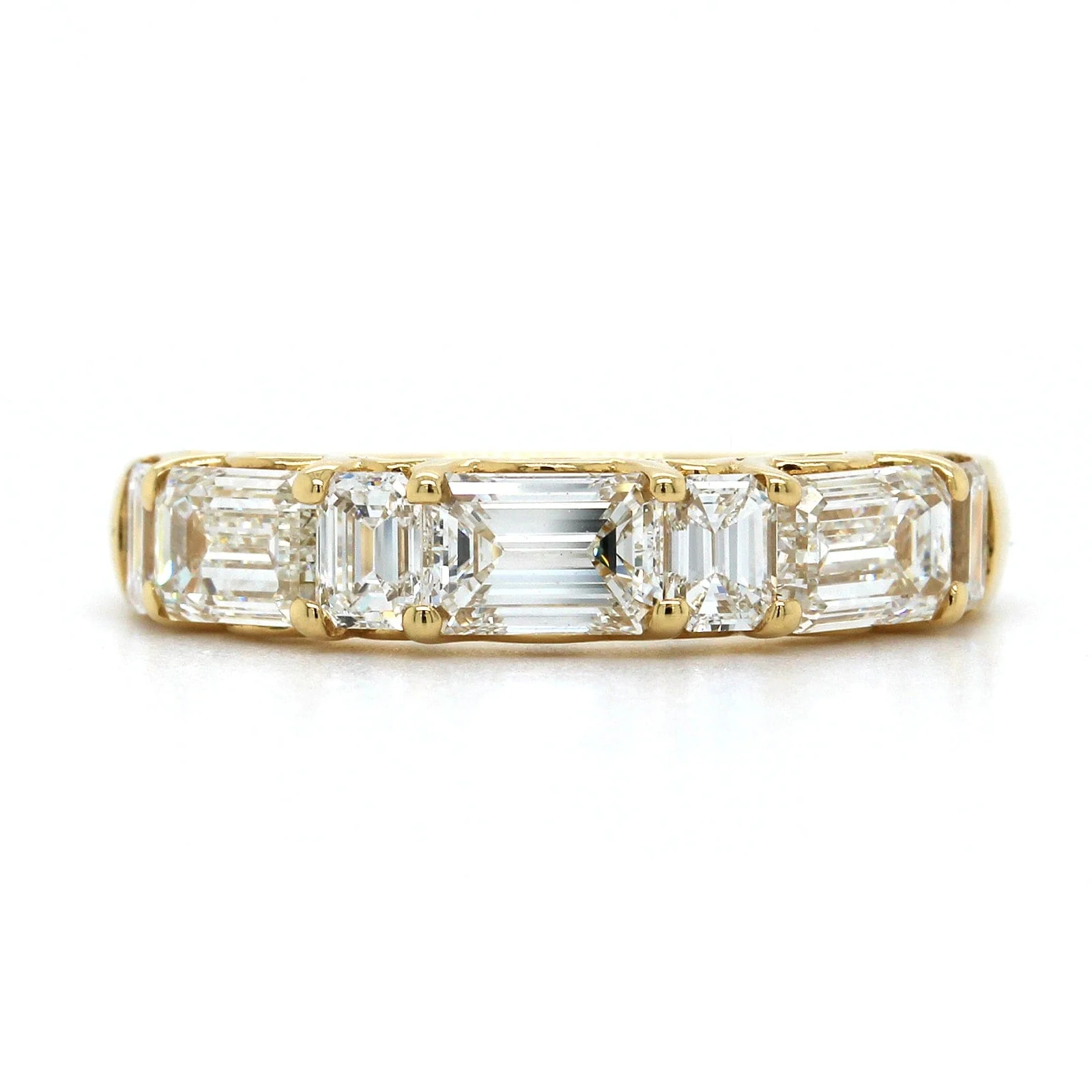 18K Yellow Gold 7 Stone Emerald Cut Diamond Band - Image 4
