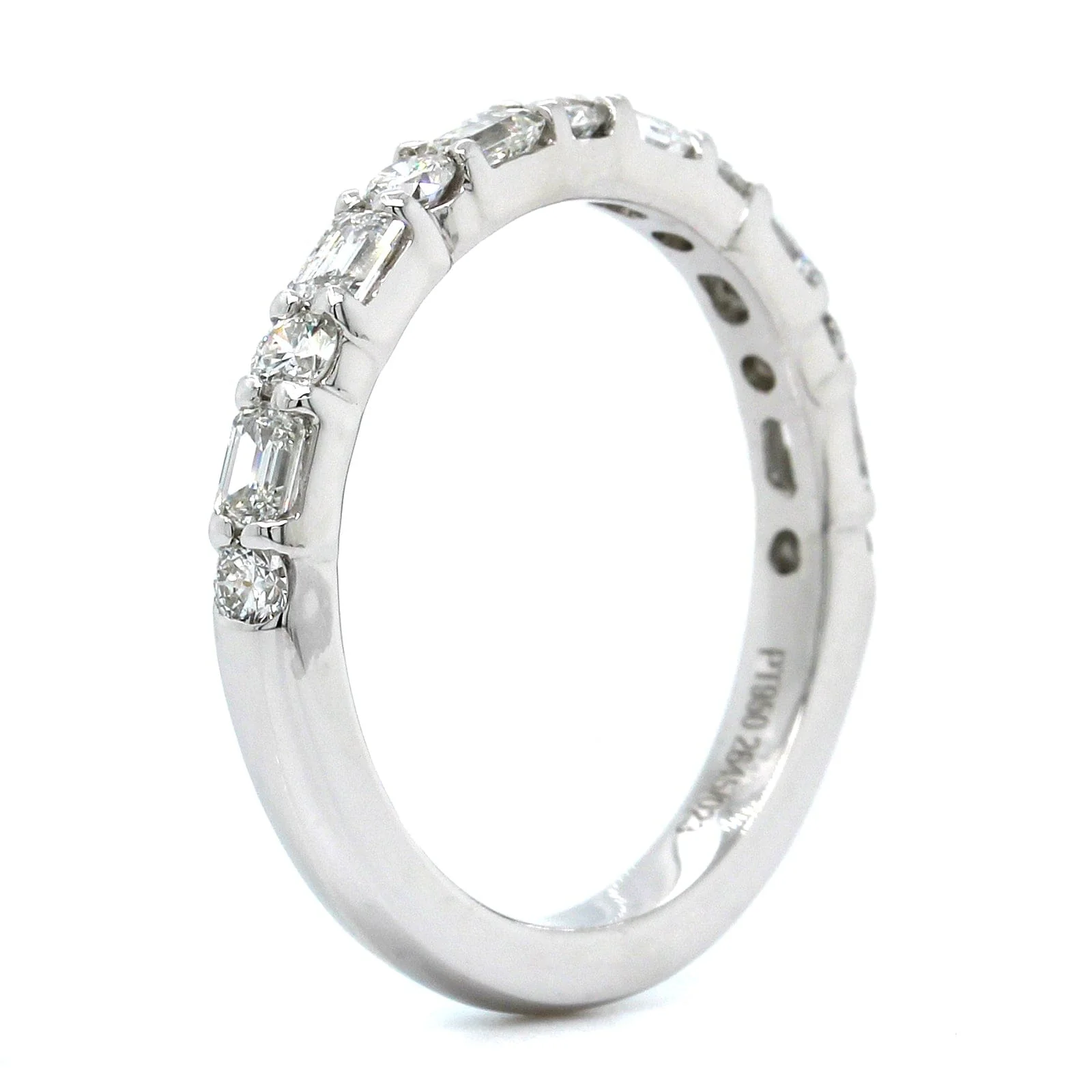 Platinum Emerald and Round Cut Diamond Band - Image 2