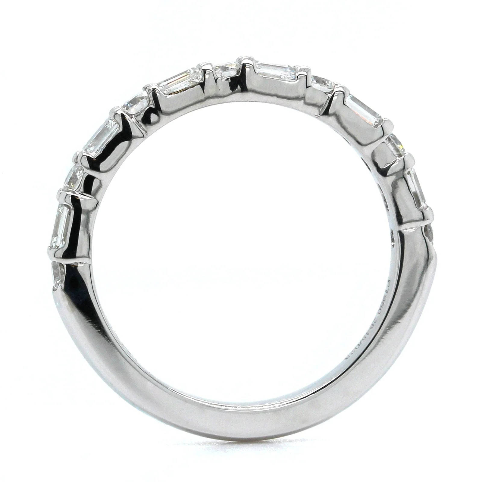 Platinum Emerald and Round Cut Diamond Band - Image 3