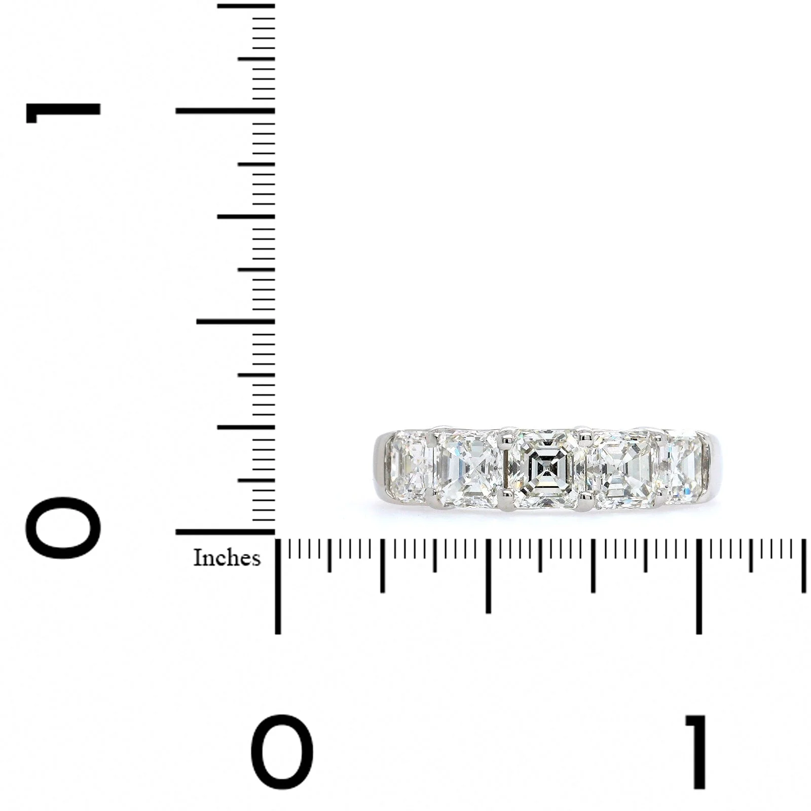 Platinum Square Emerald Cut Diamond 5 Stone Band - Image 4