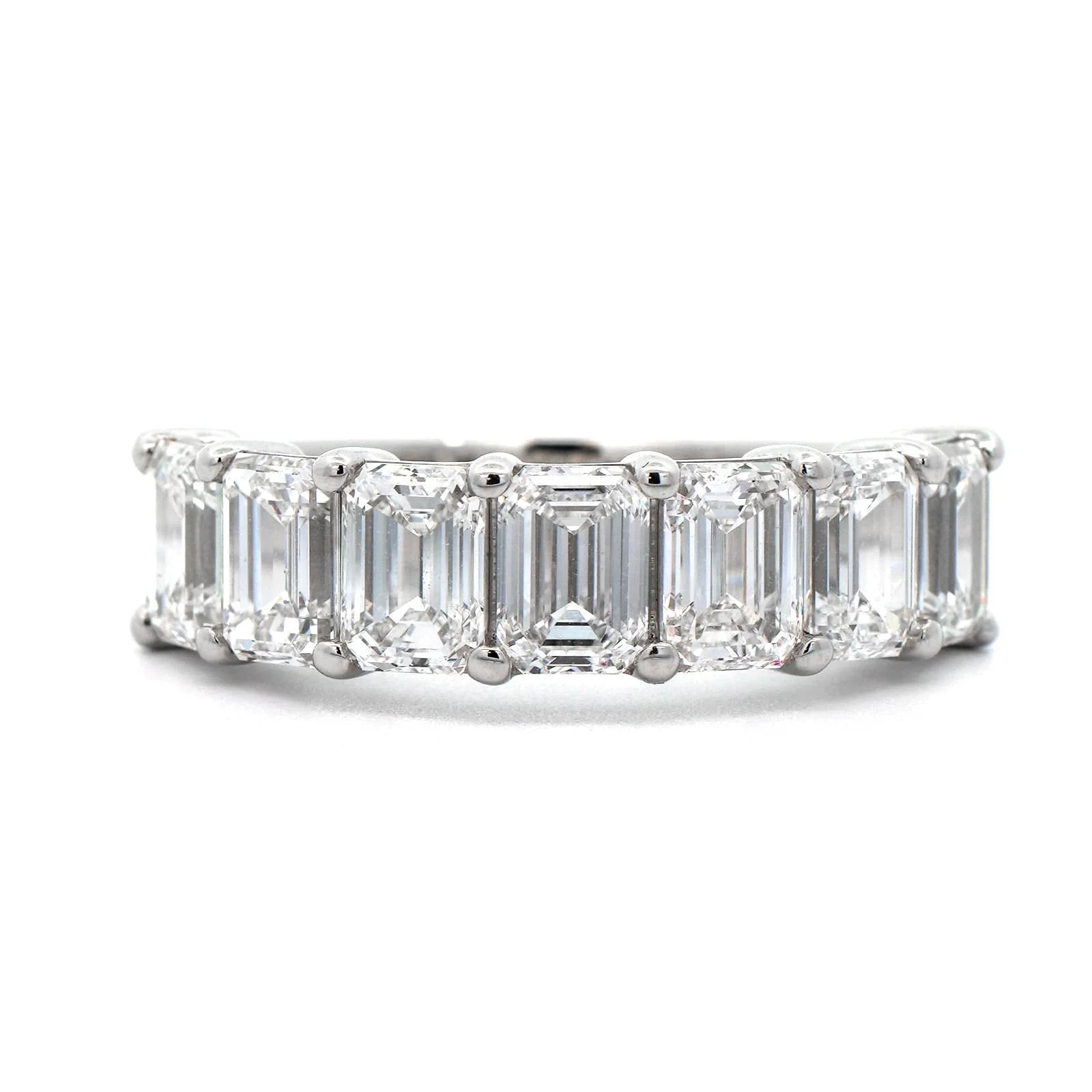 Platinum 7 Stone Shared Prong Emerald Cut Diamond Band