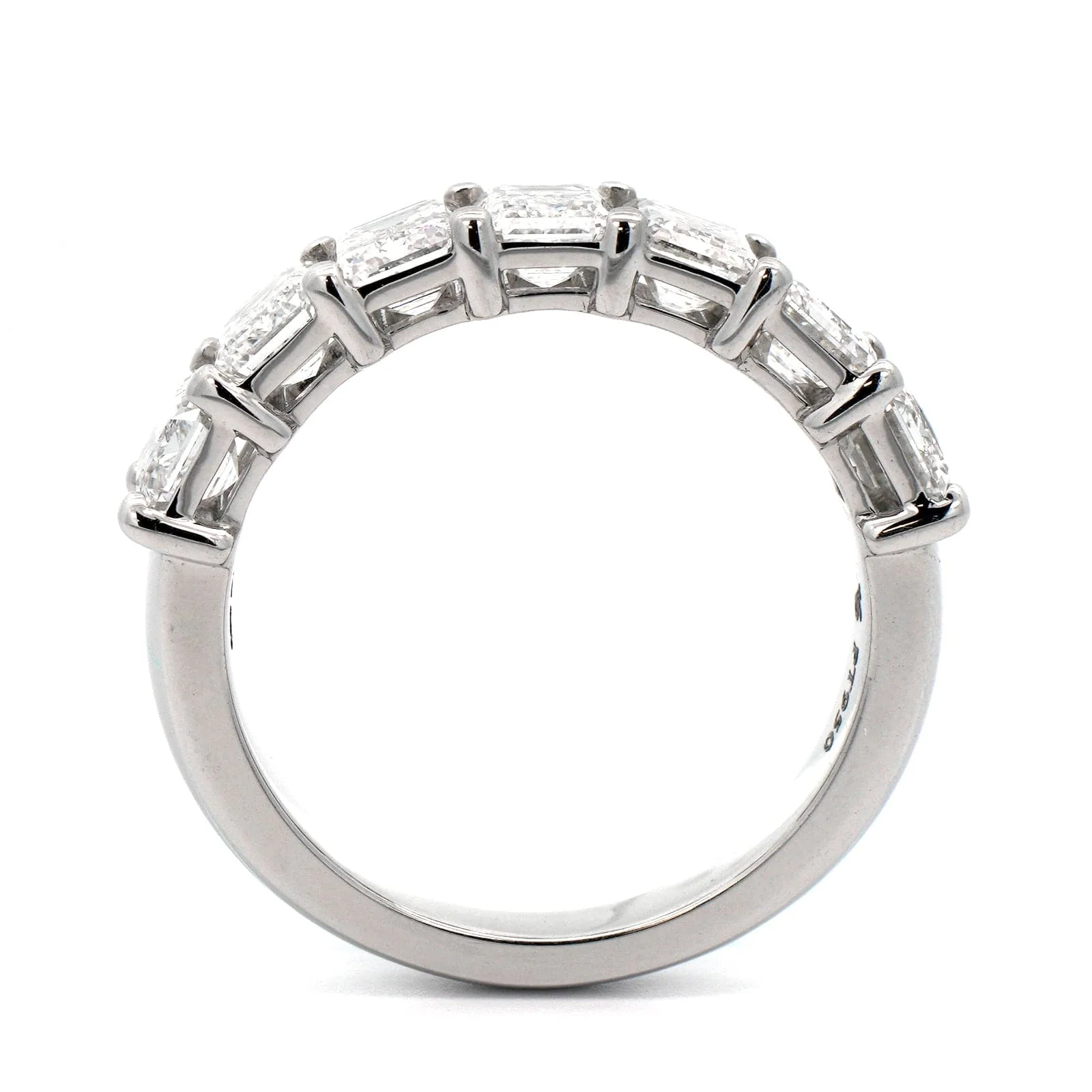Platinum 7 Stone Shared Prong Emerald Cut Diamond Band - Image 3