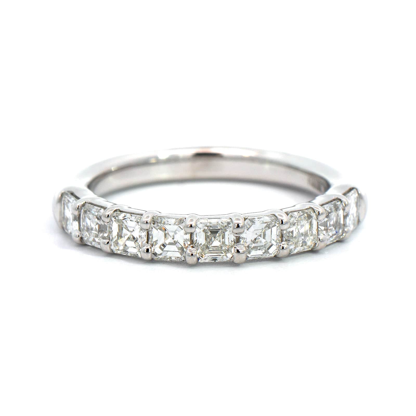 Platinum Shared Prong Emerald Cut Diamond Band - Image 5