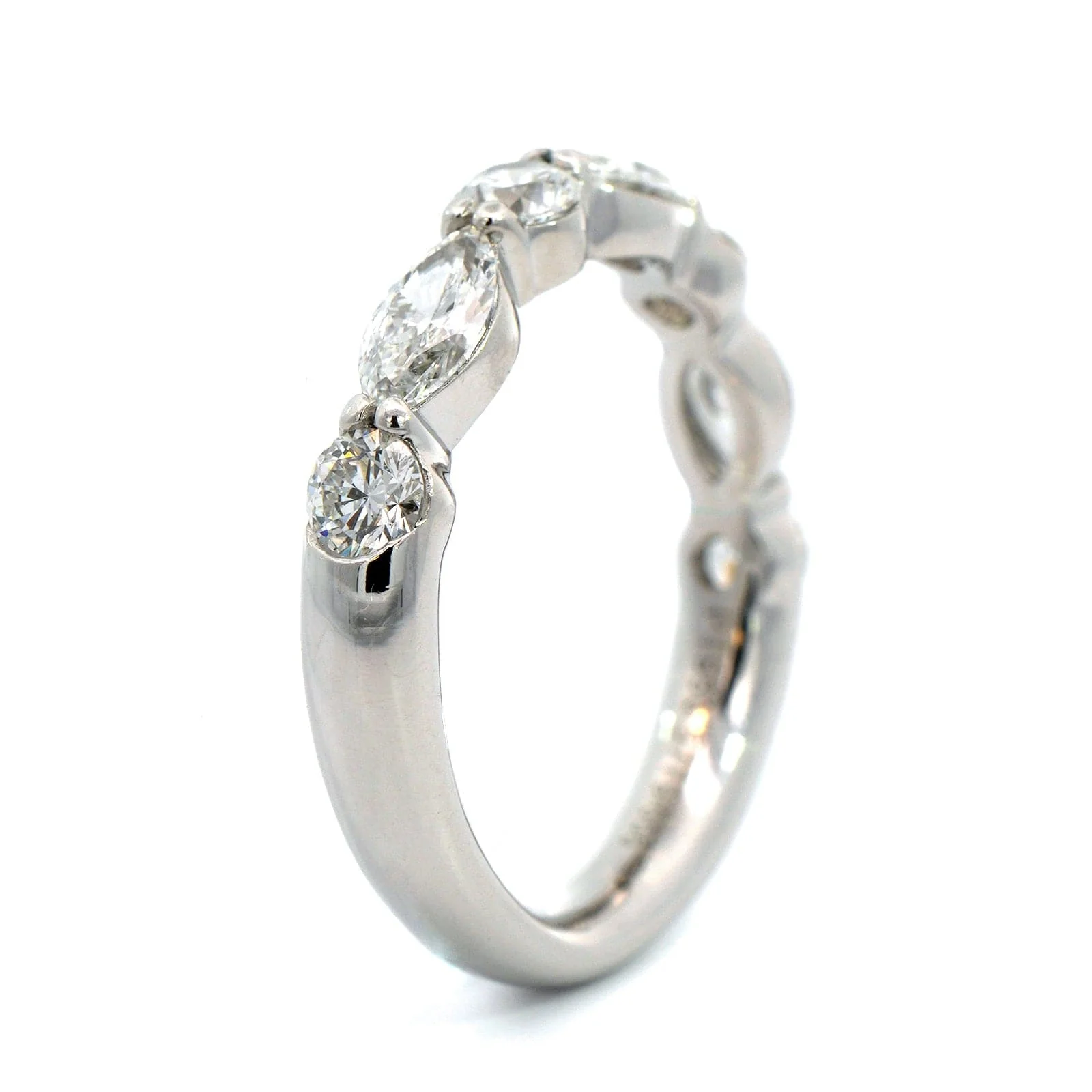Platinum Shared Prong Alternating Round & Marquise Diamond Band - Image 2