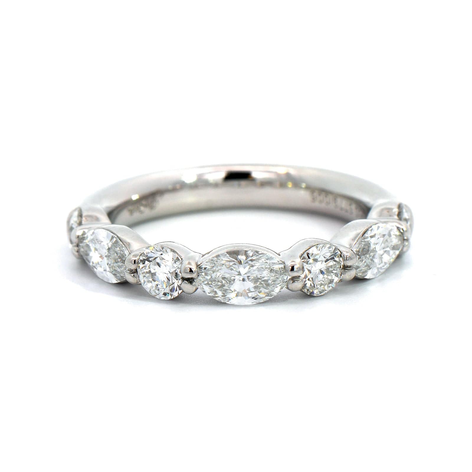 Platinum Shared Prong Alternating Round & Marquise Diamond Band - Image 5