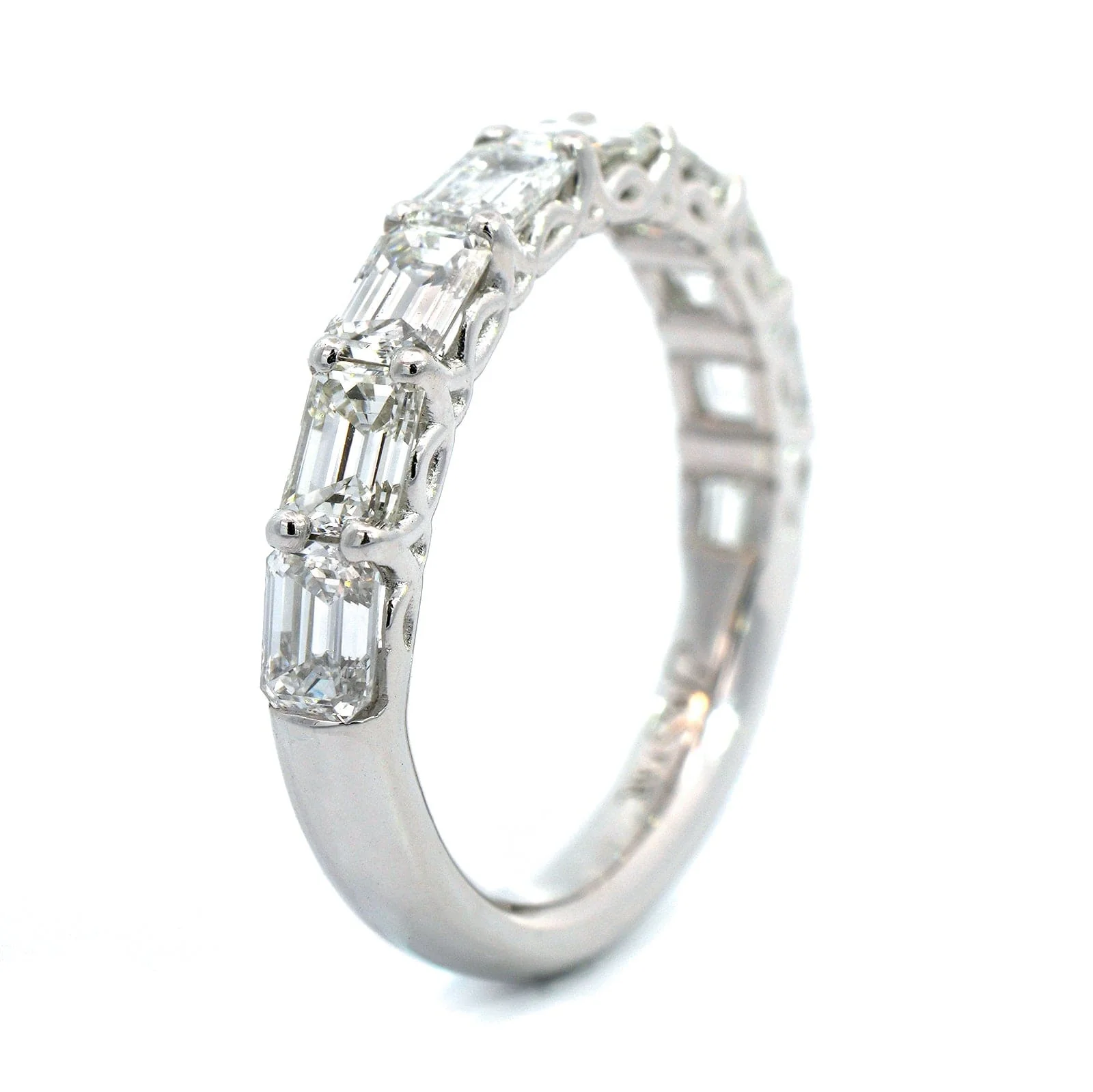 Platinum Shared Prong Emerald Cut Diamond Band - Image 2