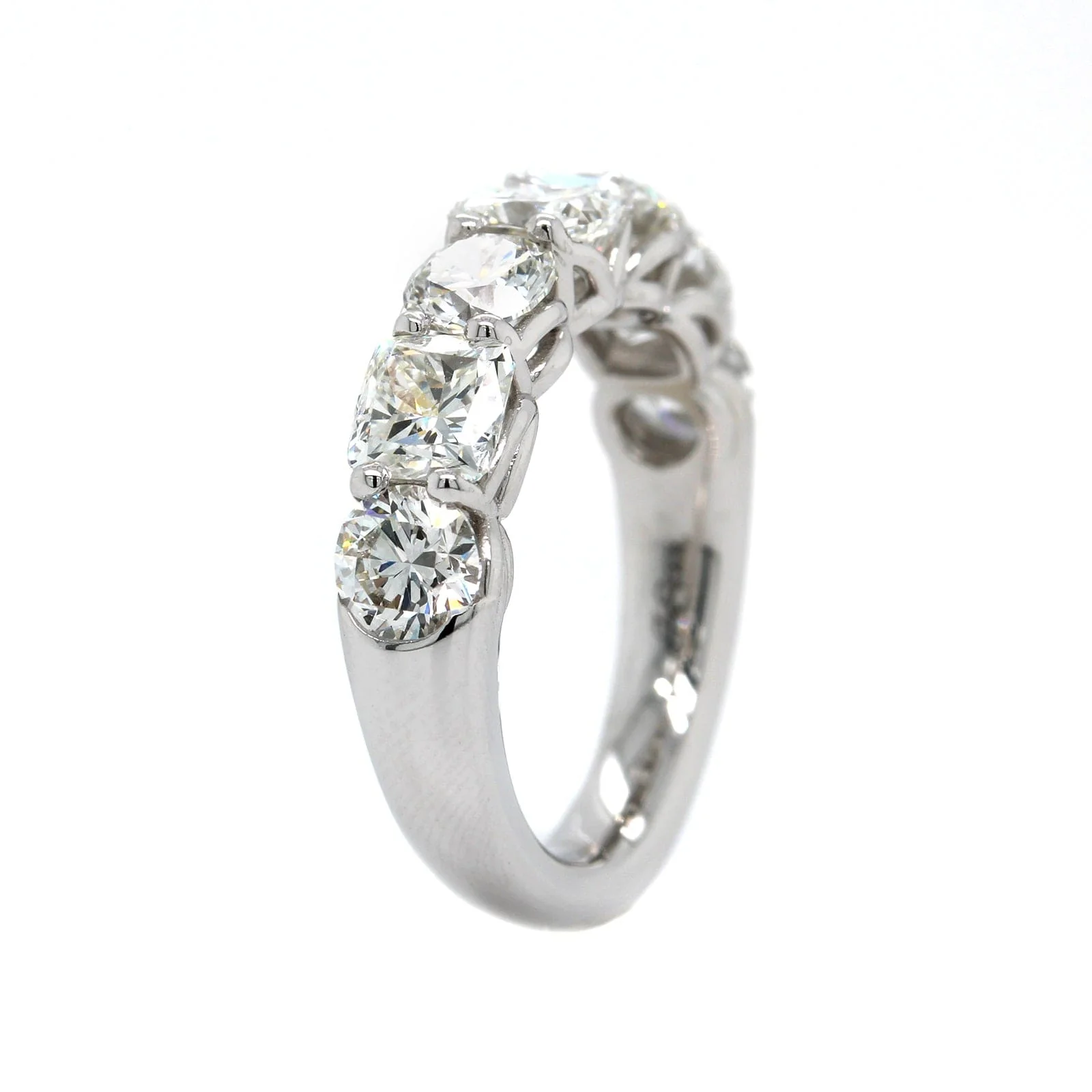 Platinum 7 Stone Alternating Cushion Cut and Round Diamond Band - Image 2