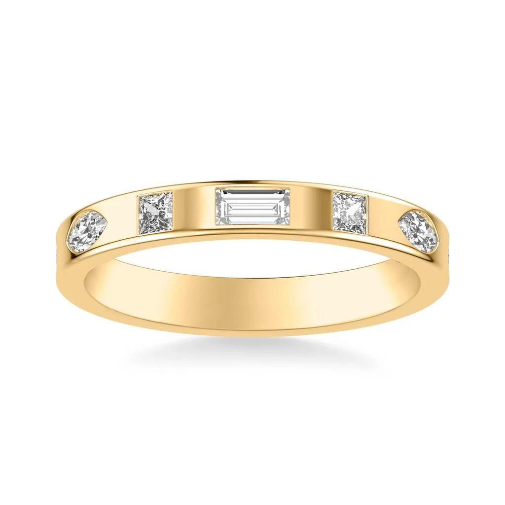 18K Yellow Gold Burnished Set Diamond Band - Image 3