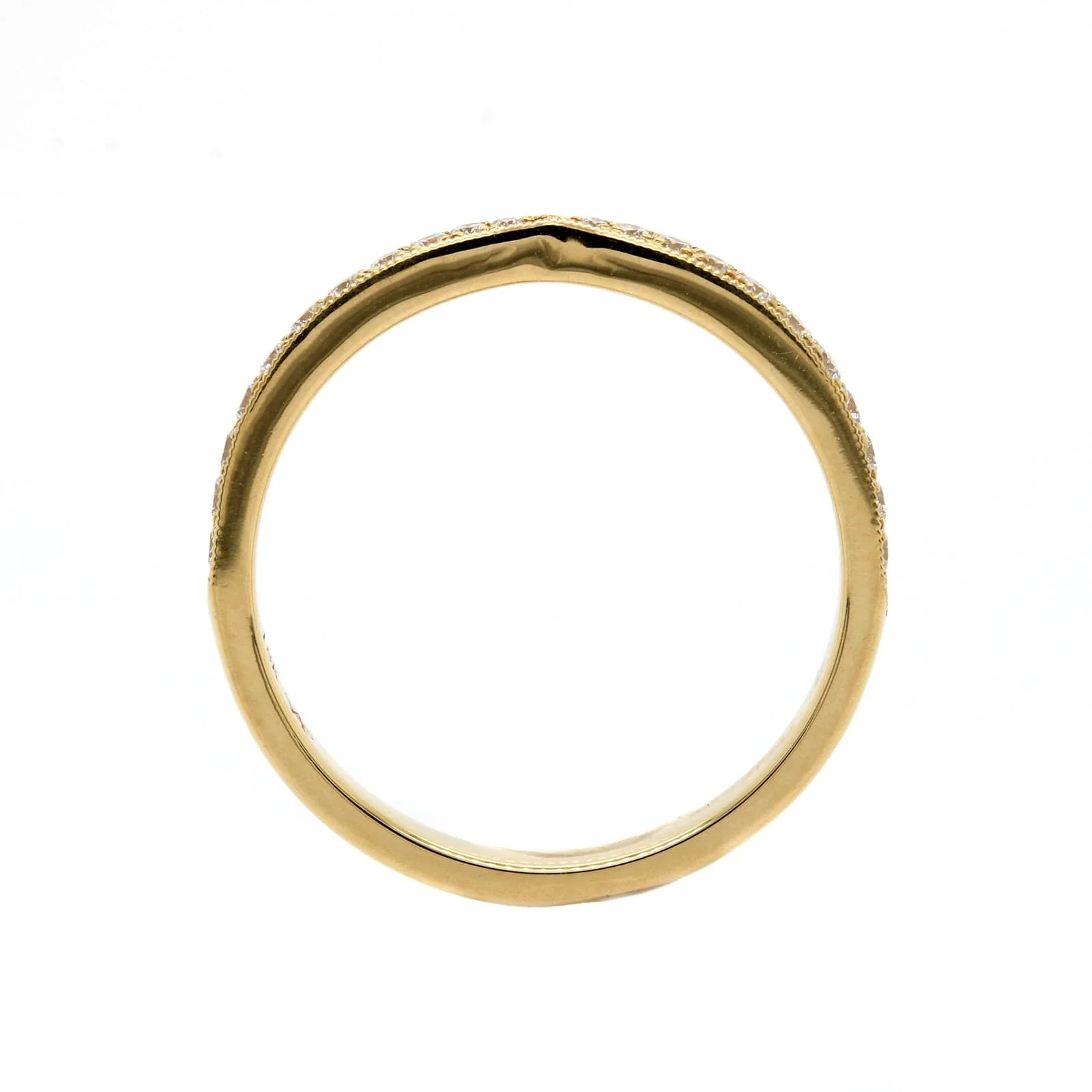 18K Yellow Gold Pinched Center Diamond Bead Set Band - Image 3