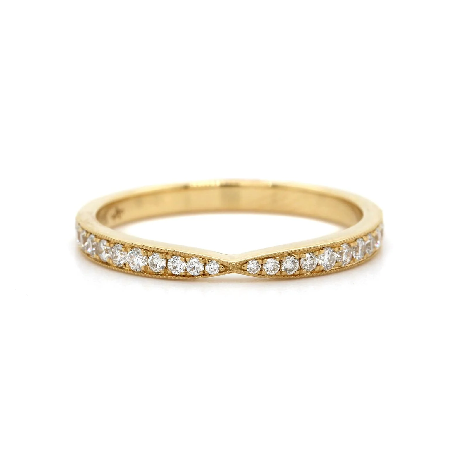 18K Yellow Gold Pinched Center Diamond Bead Set Band - Image 5