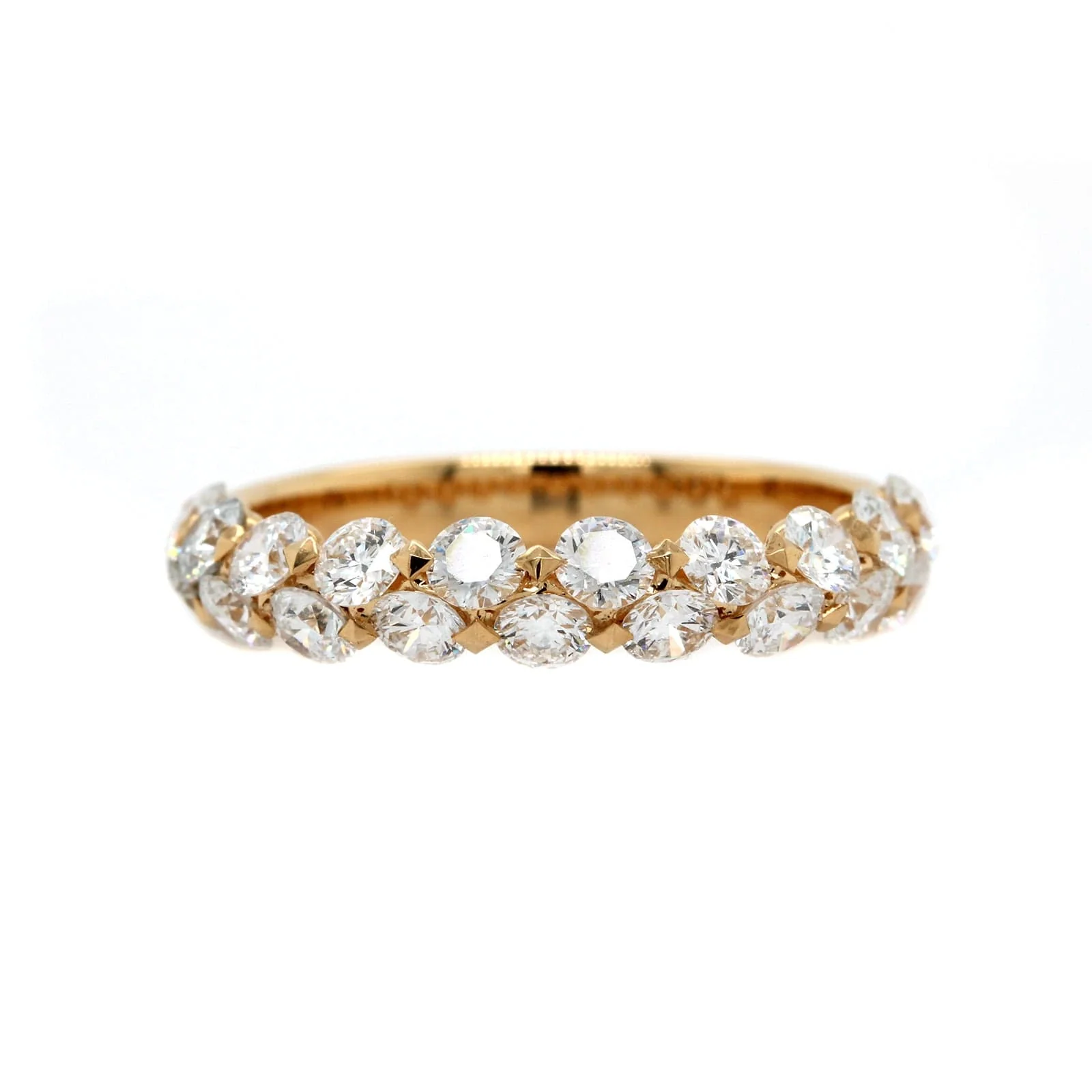 18K Yellow Gold Shared Prong 2 Row Diamond Band