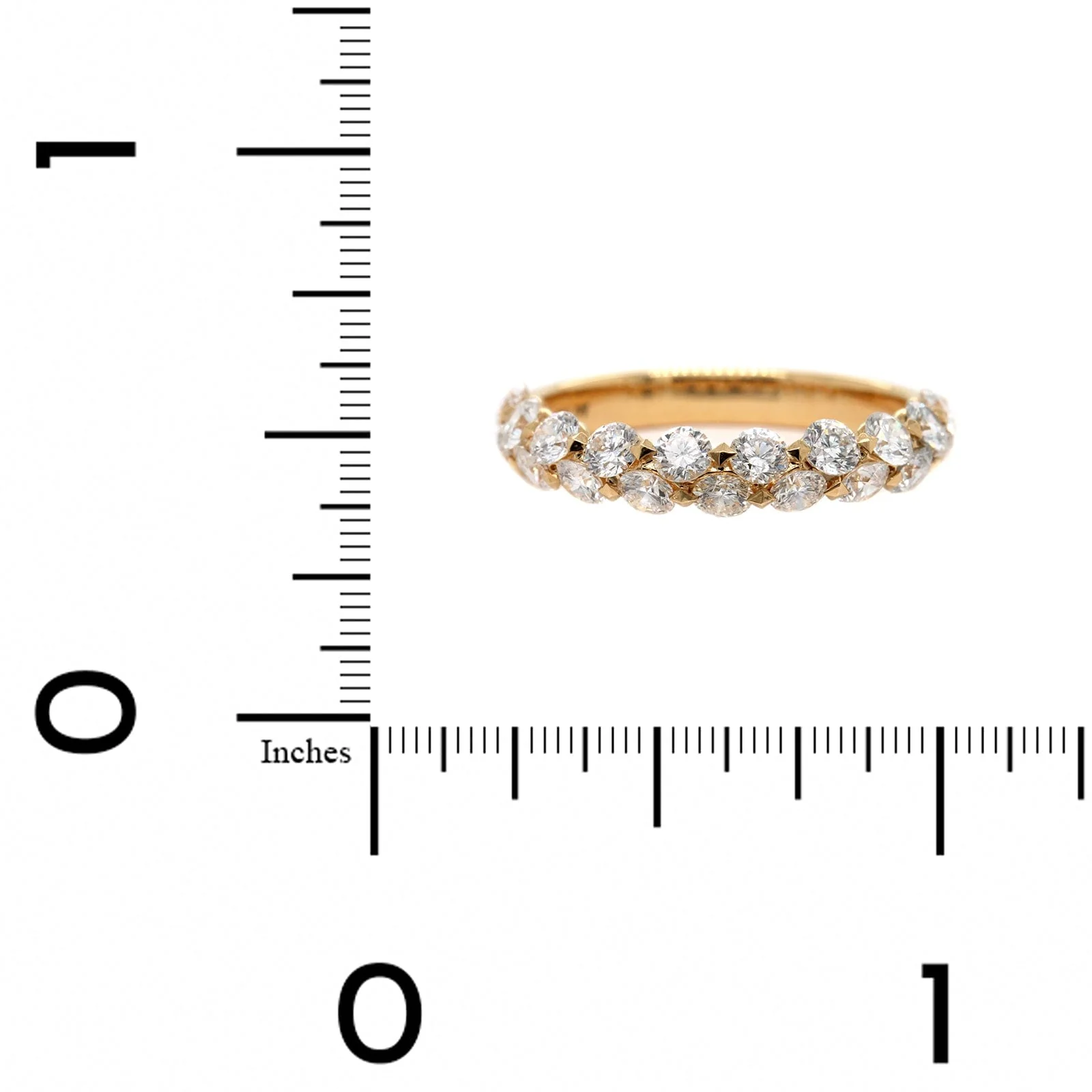 18K Yellow Gold Shared Prong 2 Row Diamond Band - Image 4