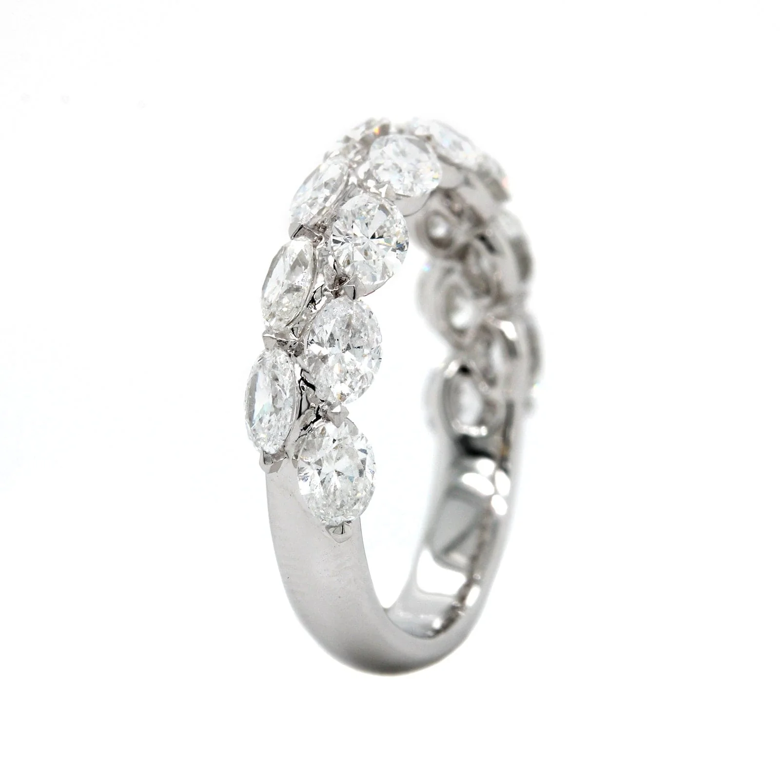 18K White Gold Shared Prong 2 Row Diamond Band - Image 2