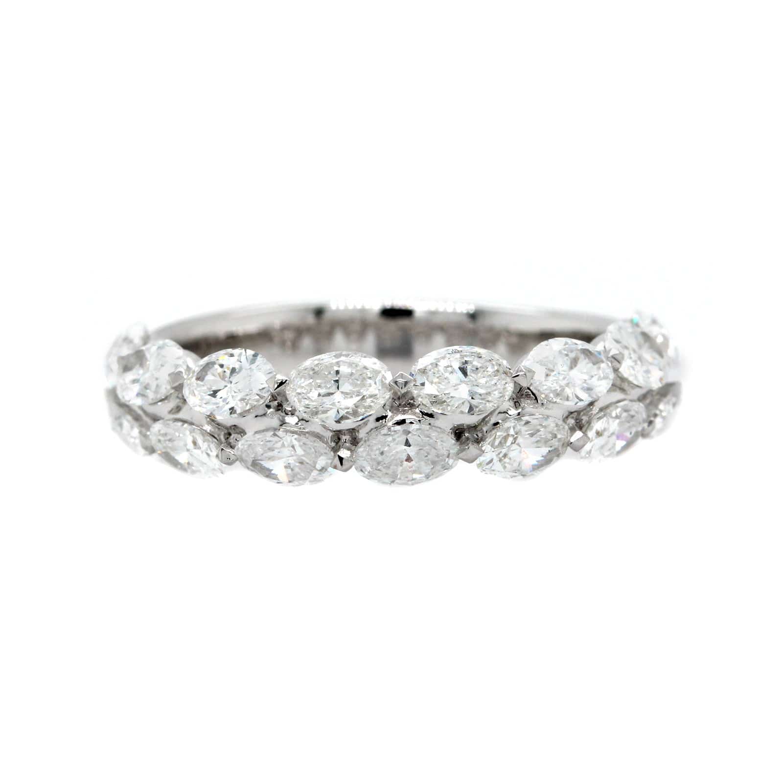 18K White Gold Shared Prong 2 Row Diamond Band - Image 5