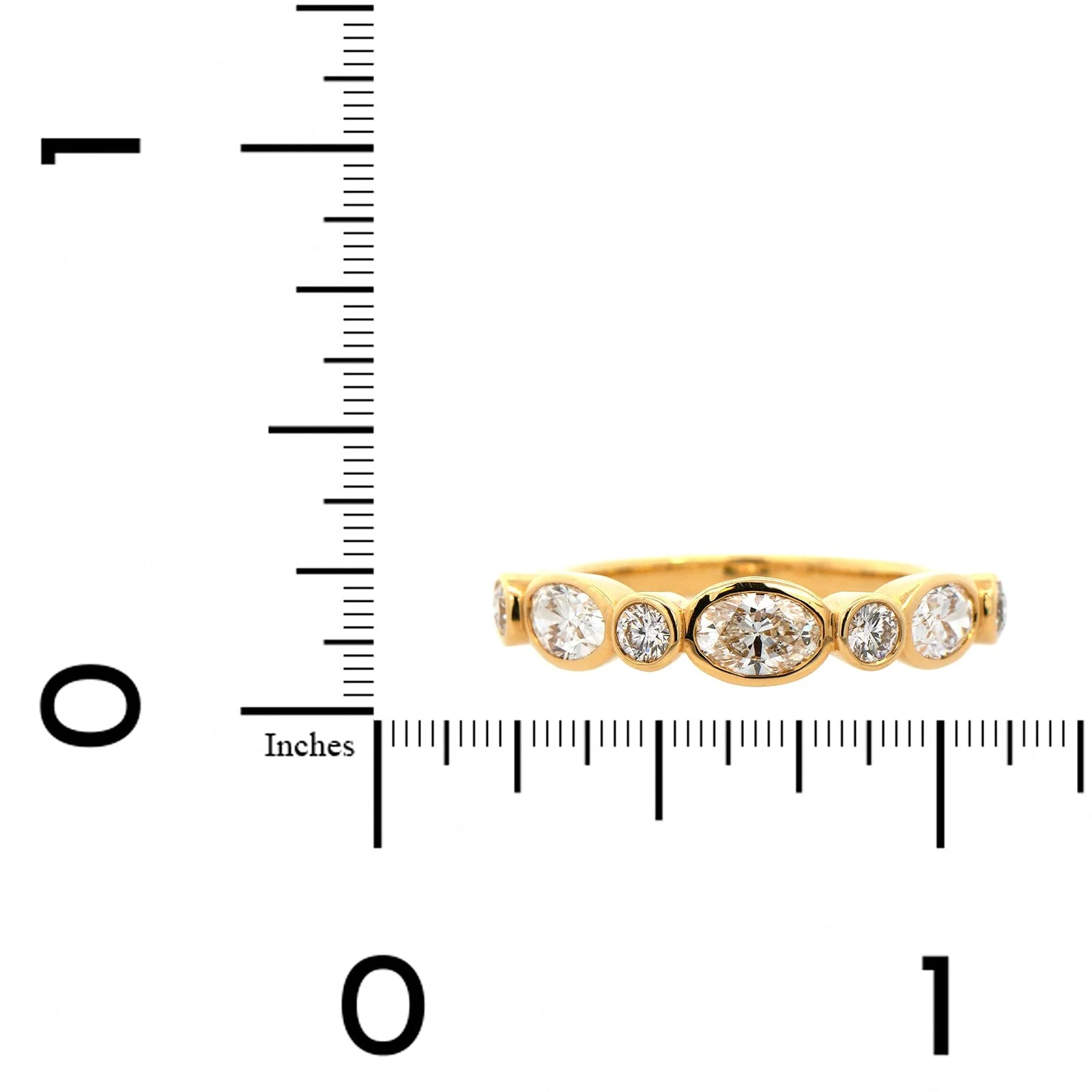 18K Yellow Gold Alternating Oval and Round Diamond Ring - Image 3