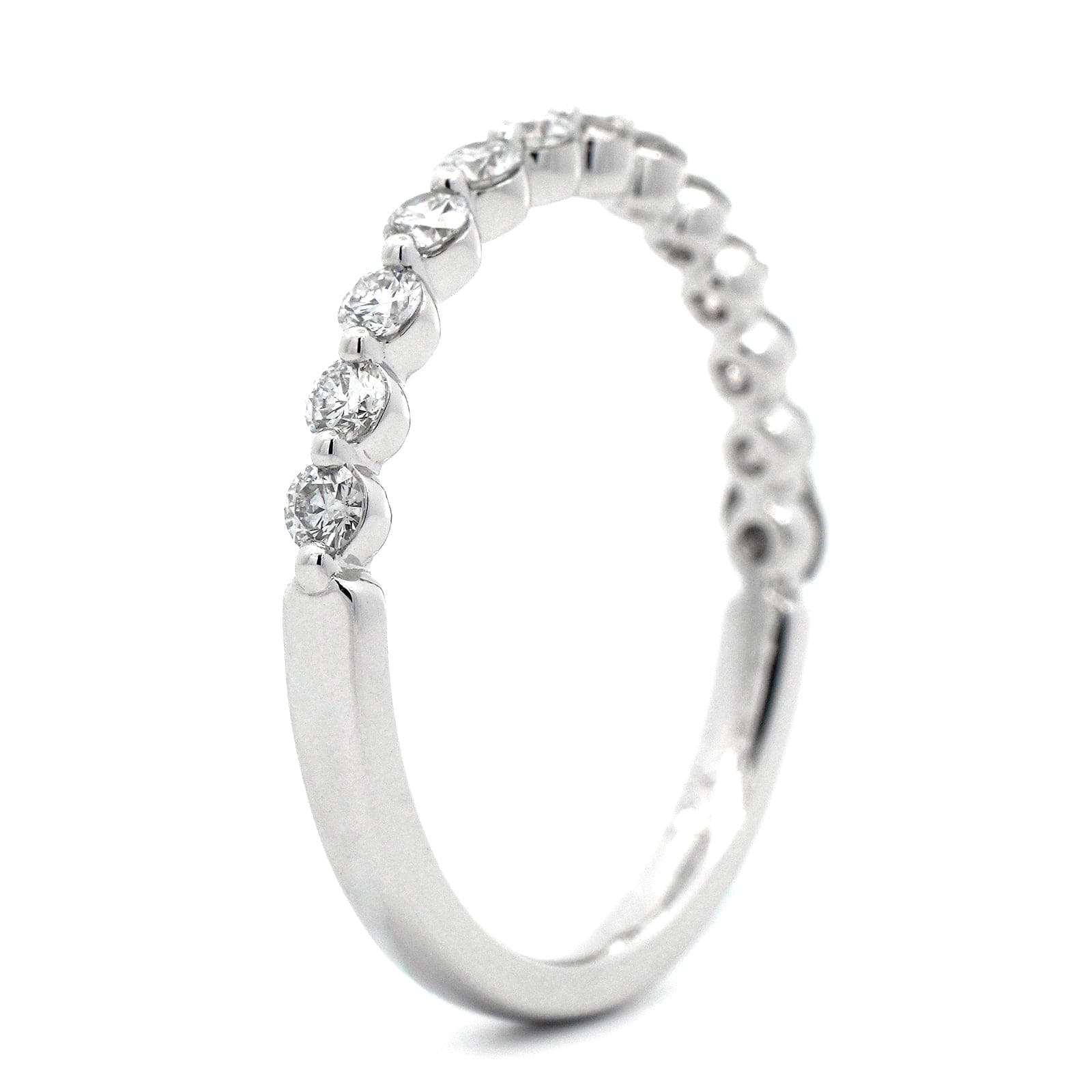 18K White Gold Single Prong Halfway Diamond Wedding Ring - Image 2