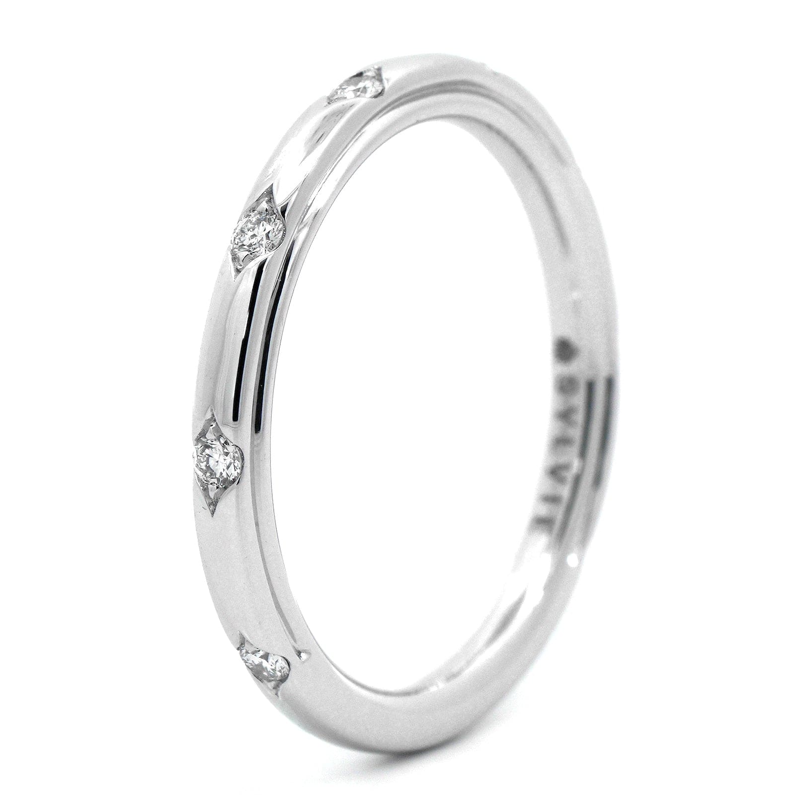 18K White Gold Burnished Set Round Diamond Wedding Ring - Image 2